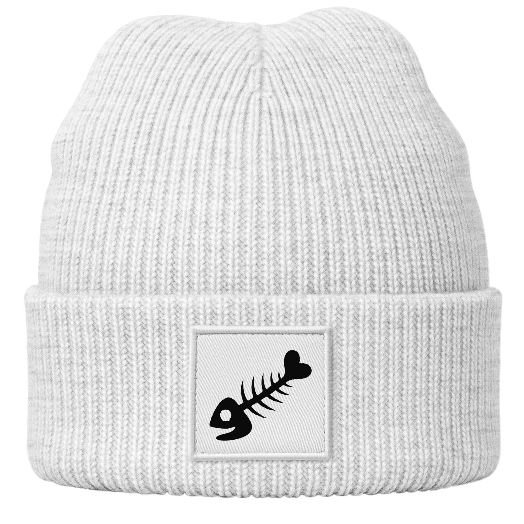 Strickmütze Damen Beanie mit Aufdruck Fischgräte Wintermütze Frauen Strickmütze