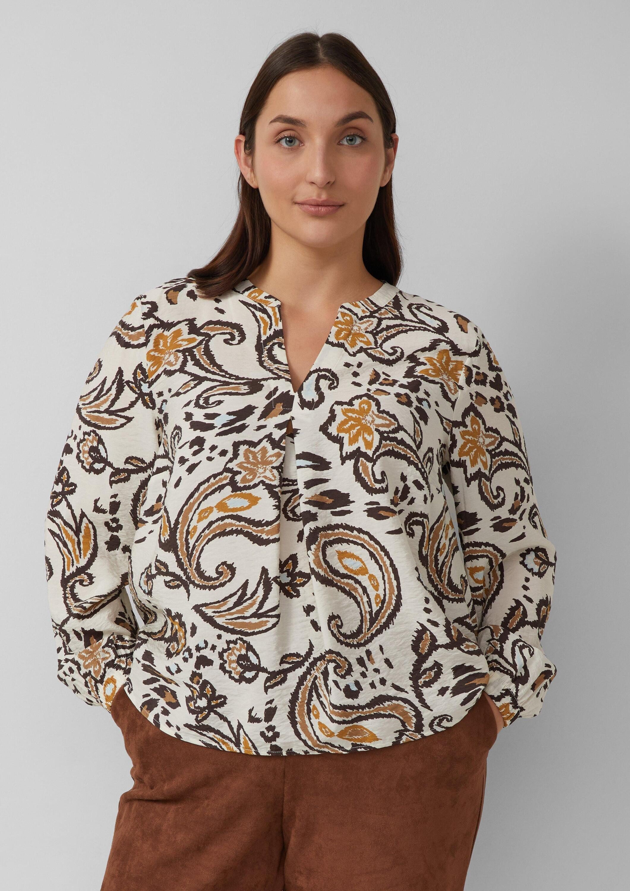 s.Oliver Langarmbluse Bluse Strukturierte Viskosemix-Bluse mit All-over-Pri günstig online kaufen