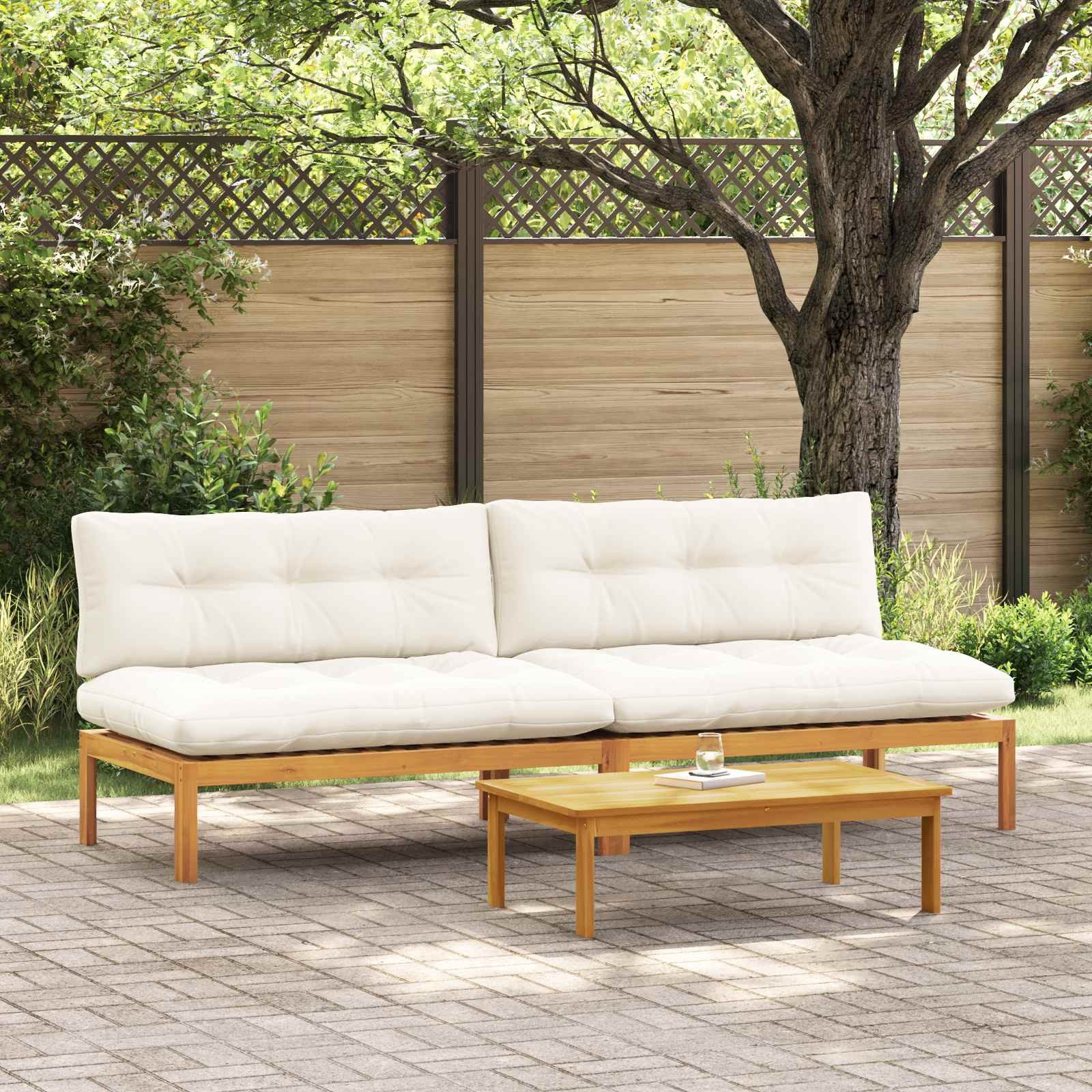 vidaXL Sofaelement Mittelsofa Einheit 2 Stk. Natürlich und Cremweiß nholz (2 St)