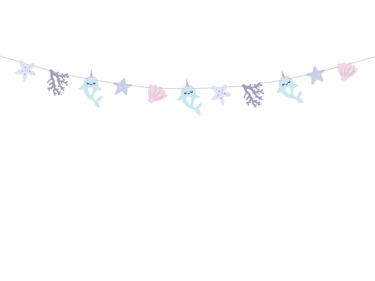 partydeco Wimpelkette, Girlande Papier DIY Narwal / Meerestiere 1m