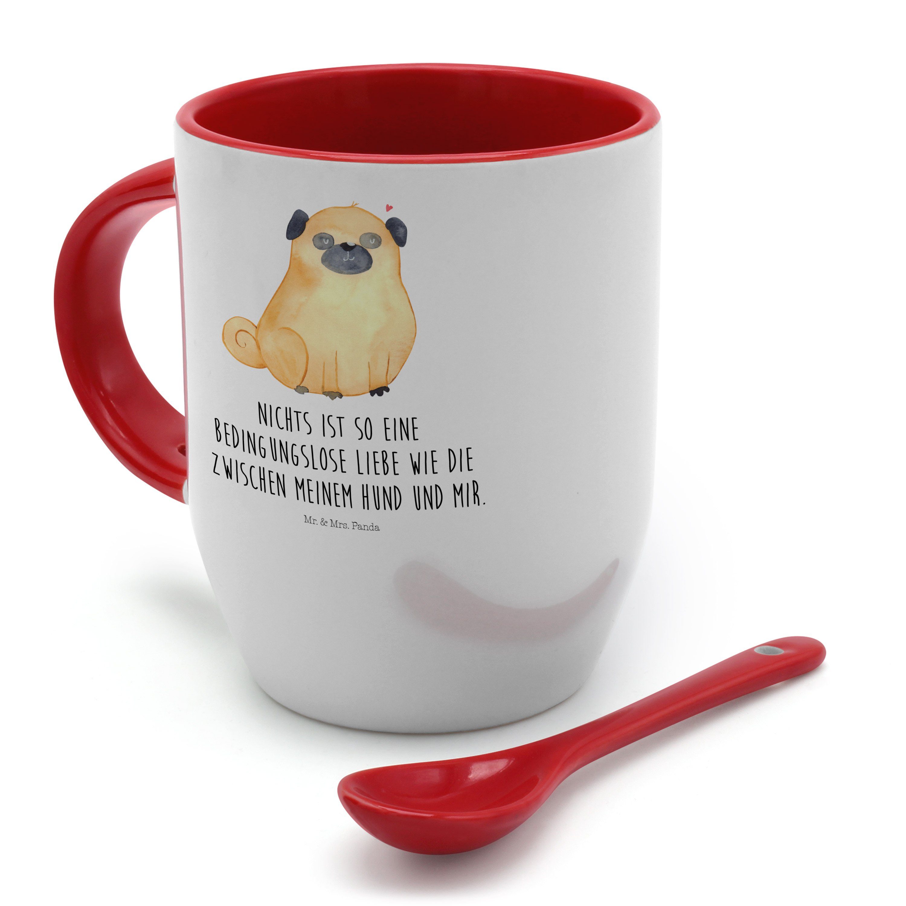 Hund, Weiß Tasse Mops Mrs. Spruch, - Löff, Panda & Keramik mit - Tasse Mr. Geschenk, Liebe, mit Tasse