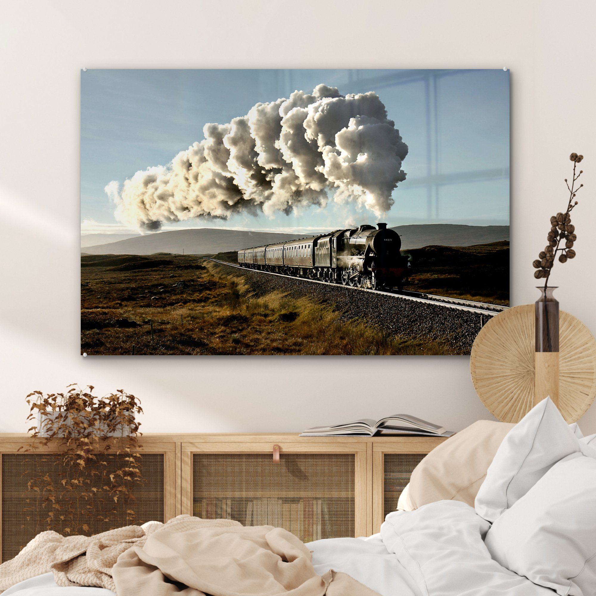 MuchoWow Acrylglasbild Zug - Dampf St), (1 Schlafzimmer - & Acrylglasbilder Wohnzimmer Luft
