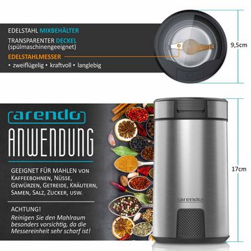 Arendo Kaffeemühle, 200 W, Schlagmesser, 60 g Bohnenbehälter, Kaffeemühle mit Edelstahlmesser MOSA