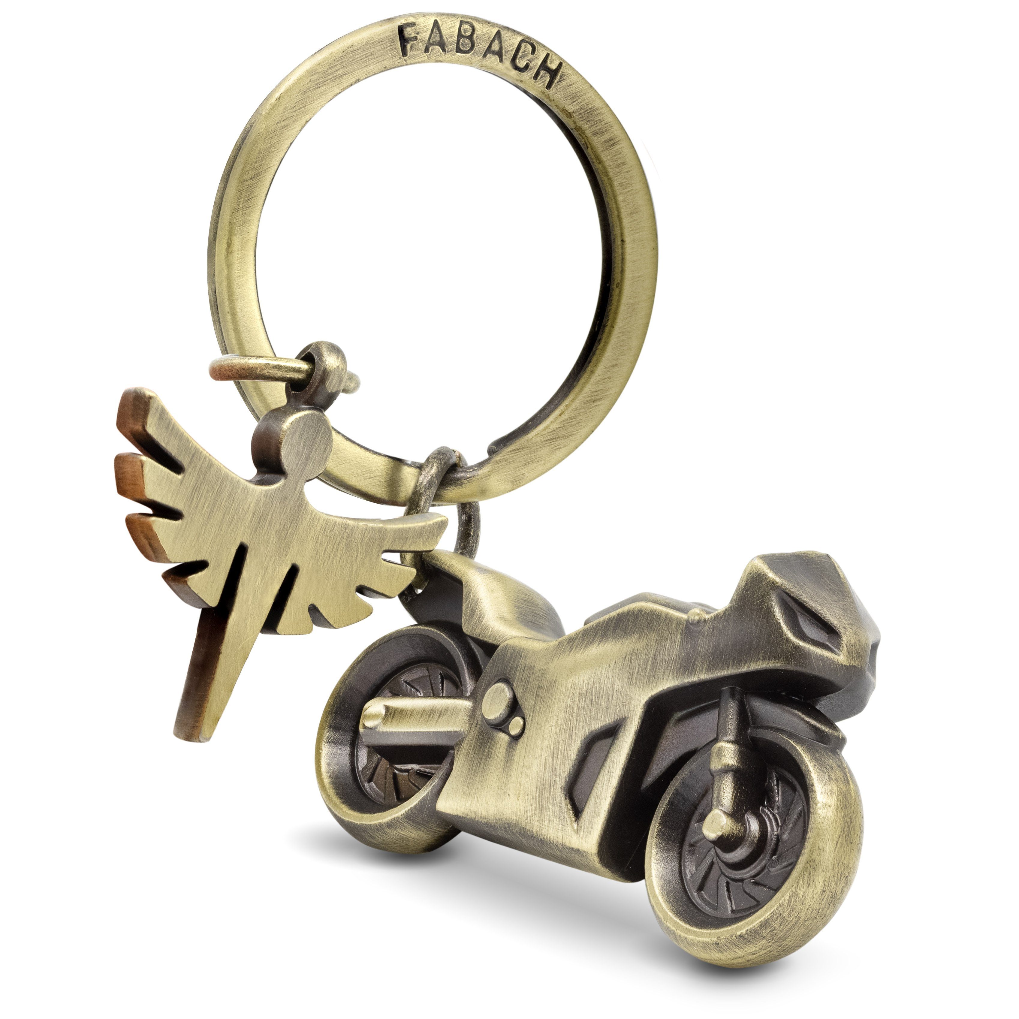 FABACH Schlüsselanhänger Motorrad - Schutzengel Antique Bronze Schlüsselanhänger Motorradfahrer für