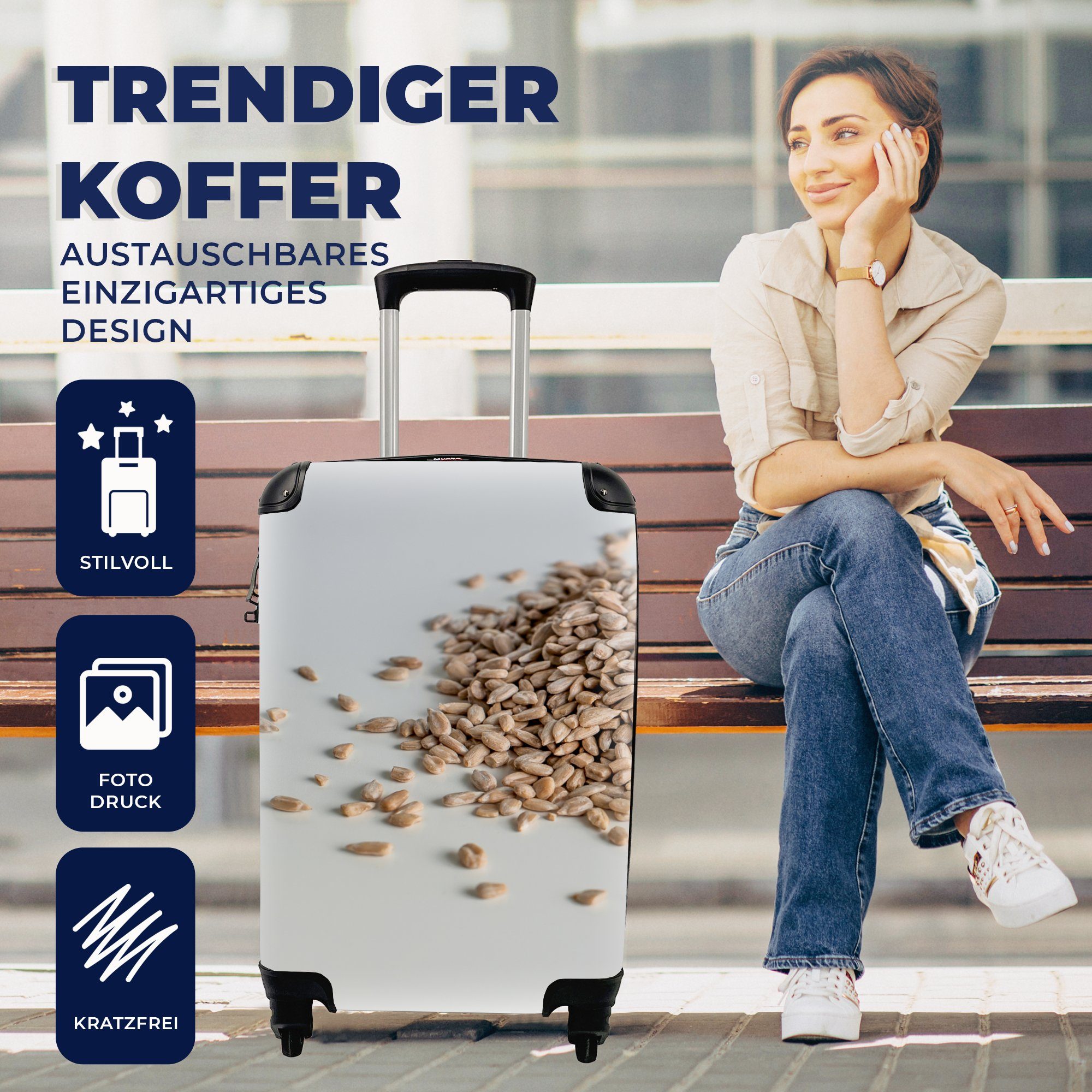 MuchoWow Handgepäck Reisetasche Trolley, für Ferien, mit 4 Haufen Rollen, Sonnenblumenkernen Reisekoffer Hintergrund, weißem rollen, Handgepäckkoffer von auf