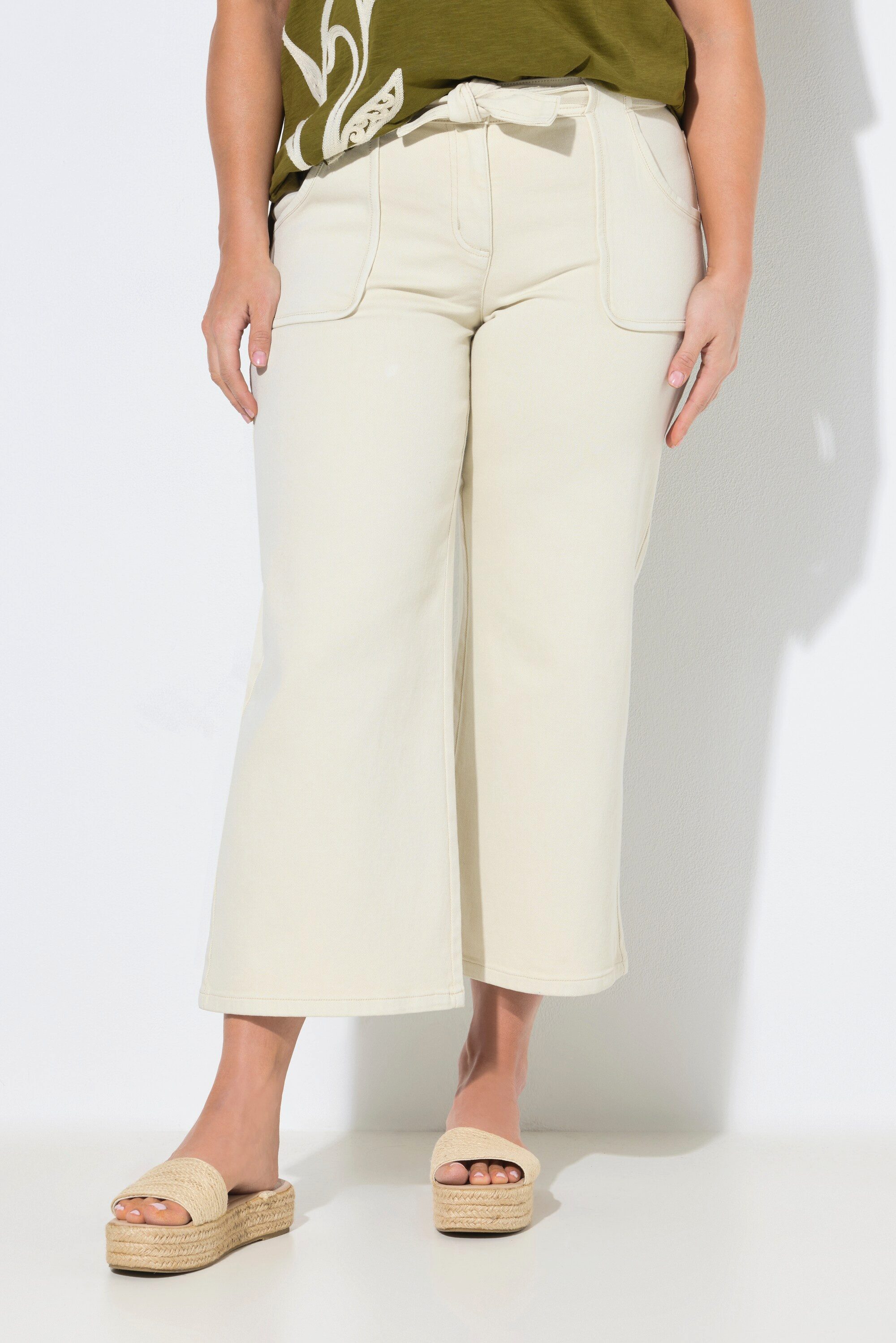Ulla Popken 5-Pocket-Jeans Jeans-Culotte weites Bein Elastikbund Biobaumwolle