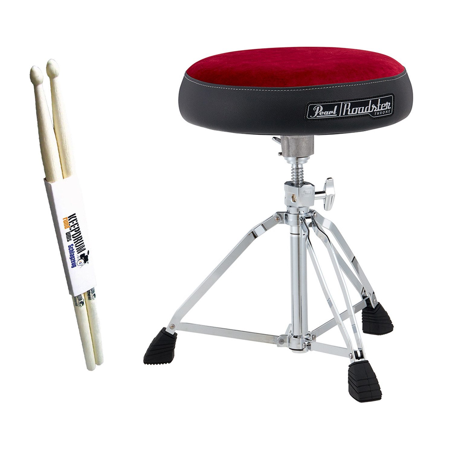 Pearl Drums Schlagzeug Pearl Schlagzeughocker D-1500RST Roadster Rot mit Schlagzeugstöcken,Schlagzeug, Schlagzeughocker, Schlagzeugstöcke, Schlagzeughocker