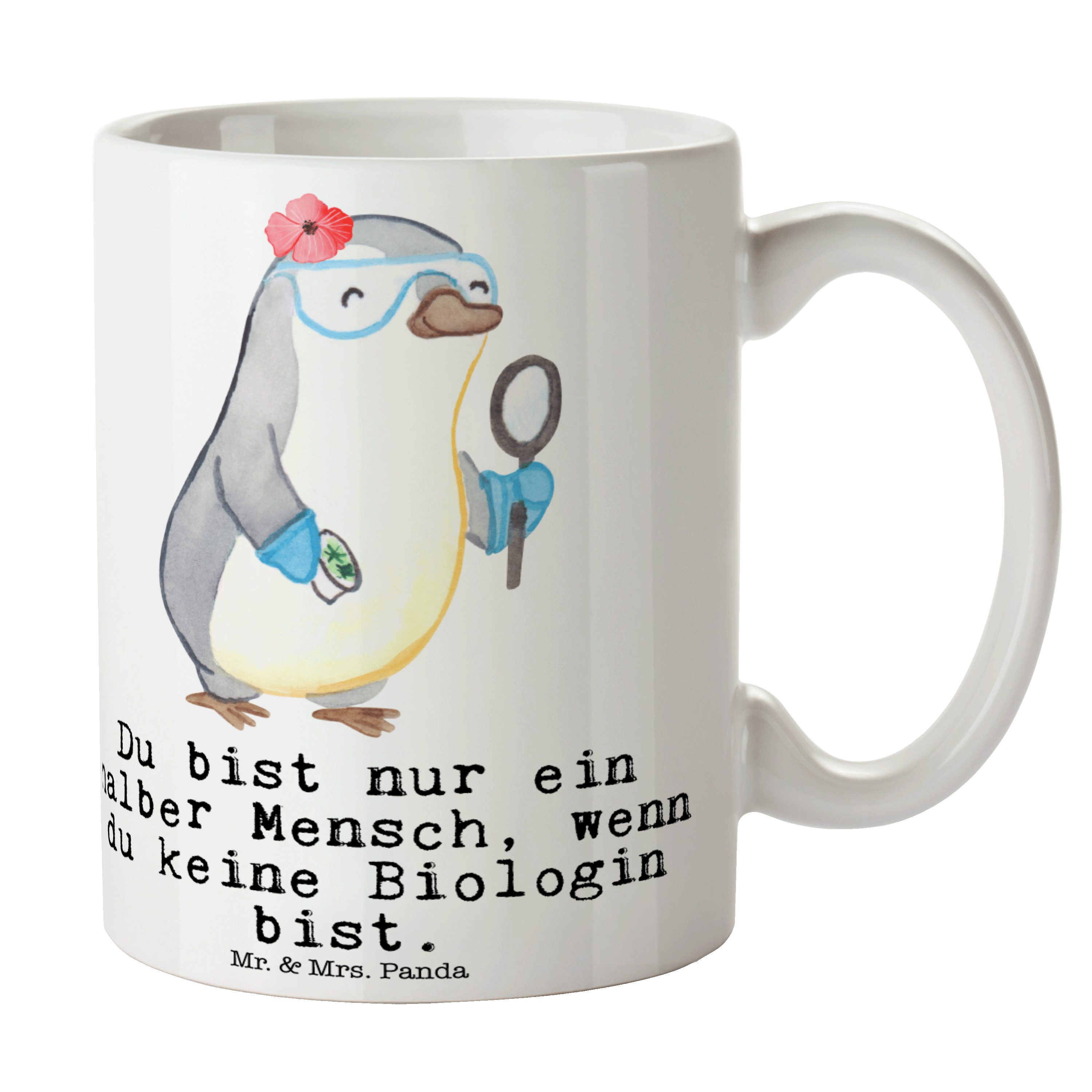 Mr. & Mrs. Panda Tasse Biologin mit Herz - Weiß - Geschenk, Biologie, Teetasse, Bachelor, Ma, Keramik