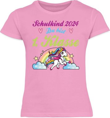 Shirtracer T-Shirt Schulkind 2024 - du bist 1. Klasse Pferd und Regenbogen Einschulung Mädchen