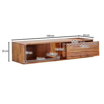 Wohnling TV-Board WL6.524 (Lowboard Hängend Sheesham Massivholz 108x25x34 cm), TV-Schrank mit Stauraum, Fernsehkommode Modern