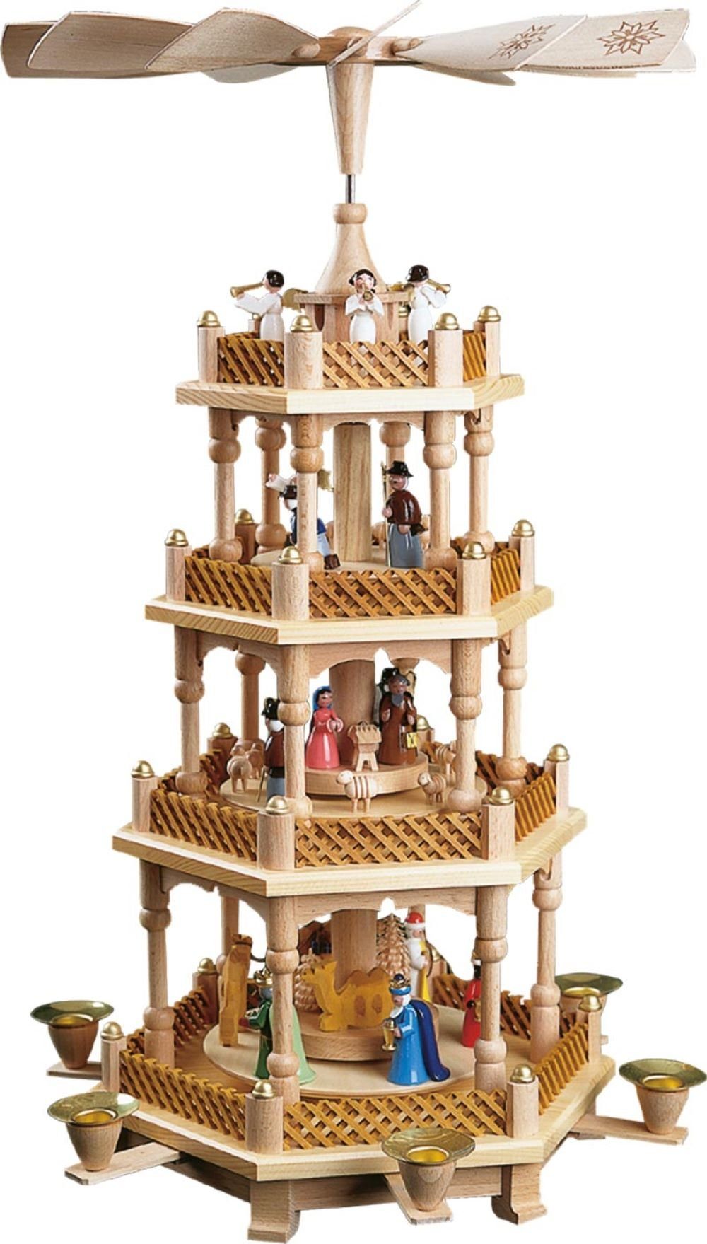 Weihnachtspyramide Heilige Familie mit bunten Figuren 3-stöckig direkt vom Hersteller
