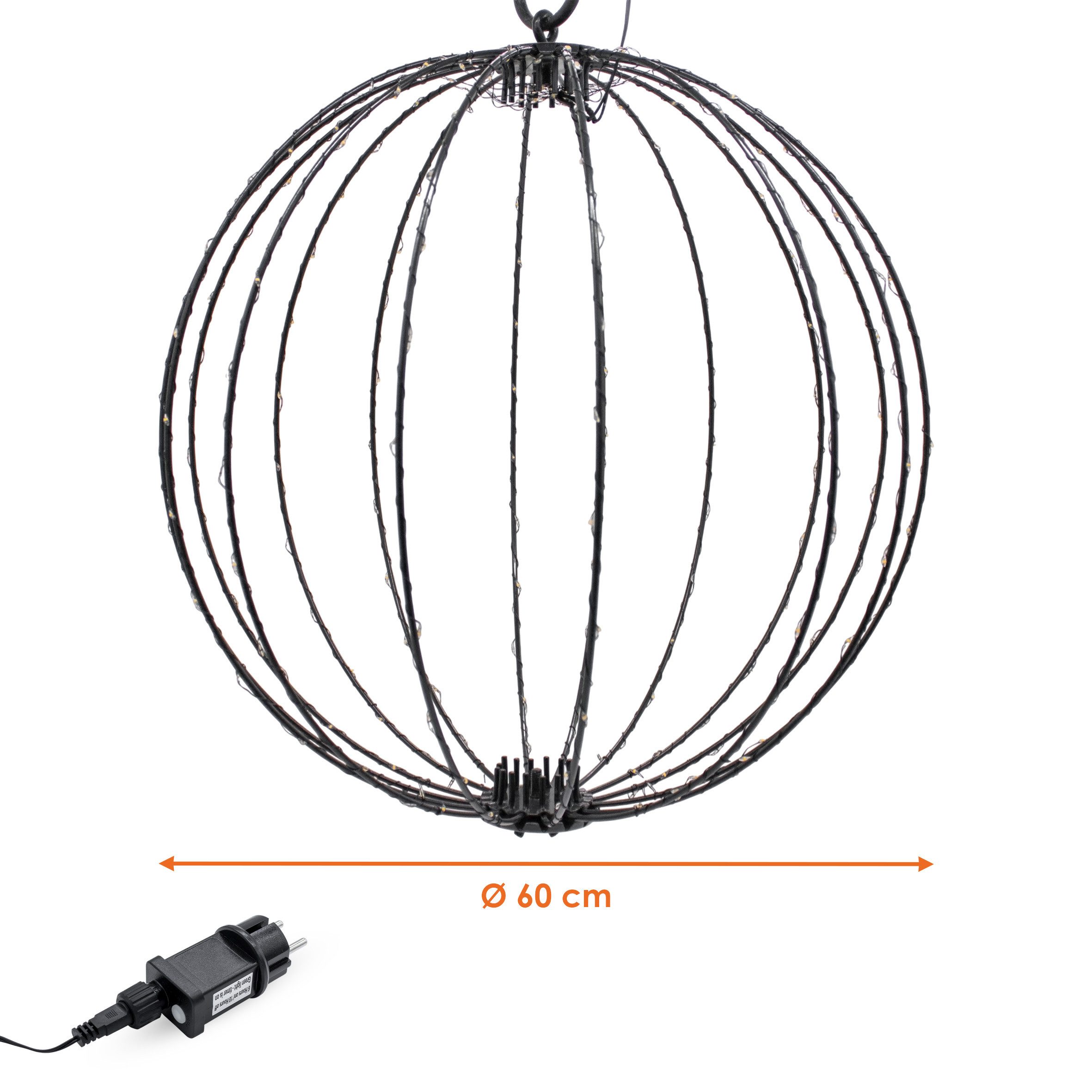 Spetebo LED Kugelleuchte zum hängen für Außen mit Netzstecker, Dekoleuchte, LED fest integriert, extra warm weiß, mit Timer – Bild 2 von 5
