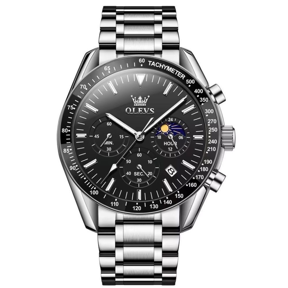 Tidy Quarzuhr Herren-Armbanduhr – Chronograph, Edelstahl, Schwarze Zifferbl günstig online kaufen