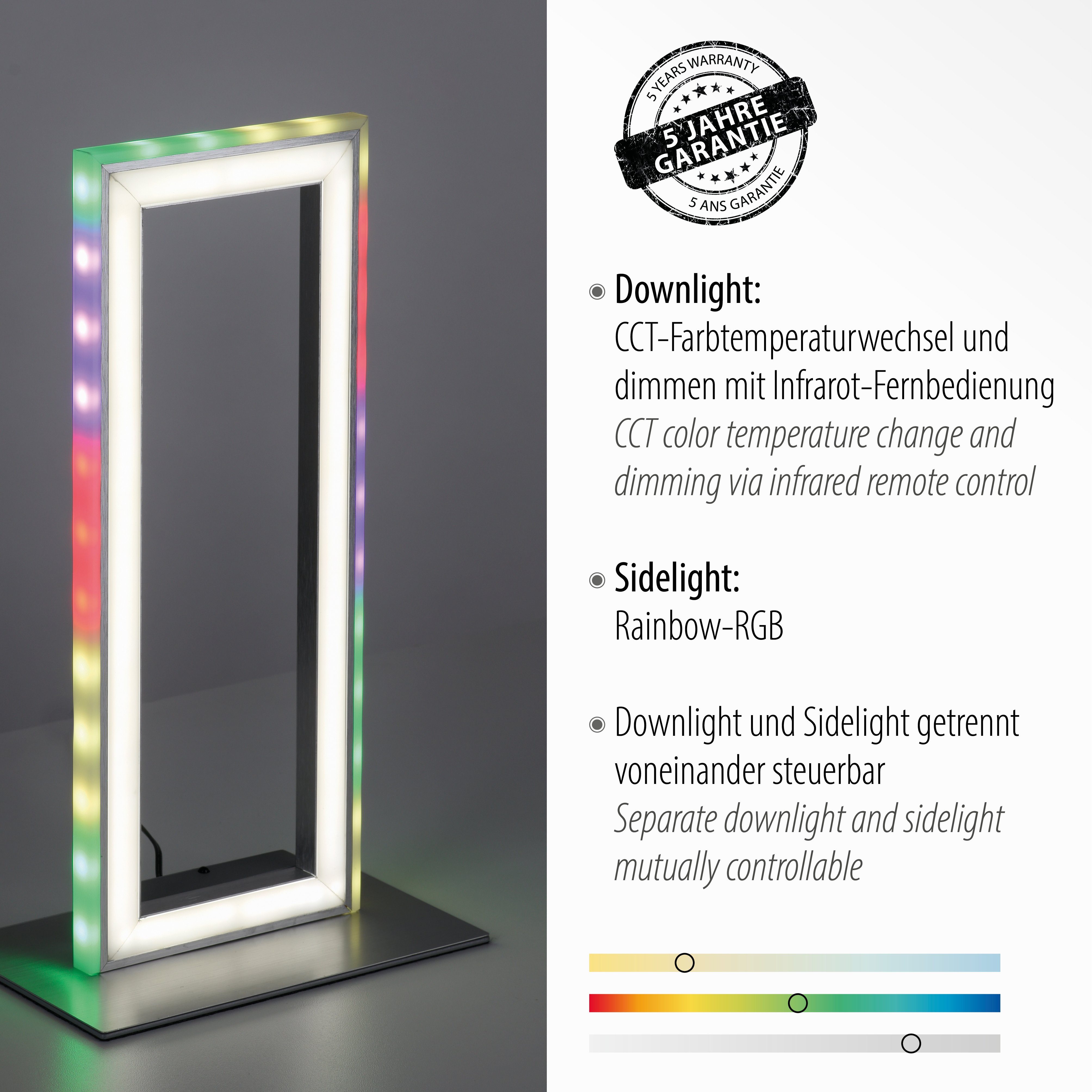integriert, LED RGB-Rainbow, Schalter fest Direkt FELIX60, LED, Leuchten Infrarot Tischleuchte über Fernbedienung, kaltweiß, - - CCT inkl., warmweiß