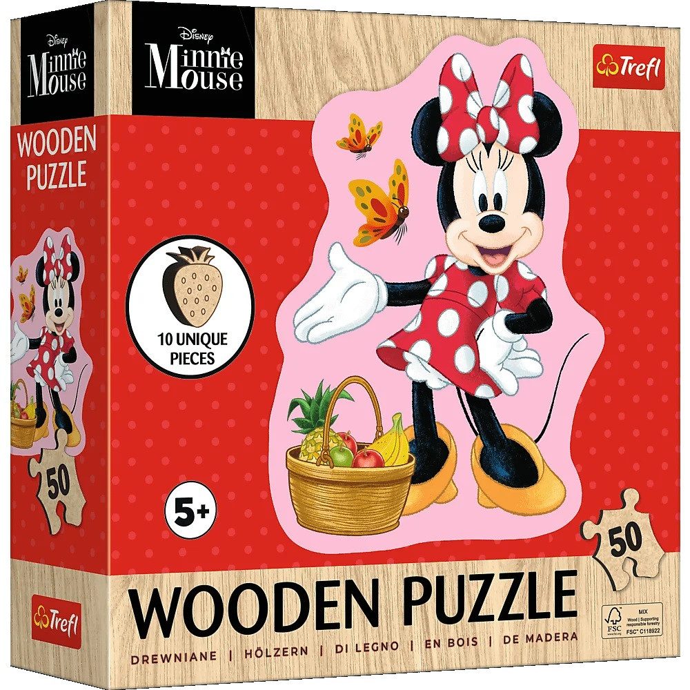 Trefl Puzzle Trefl, fröhliche Minnie Maus, 50 Teile Holzpuzzle, 50 Puzzleteile