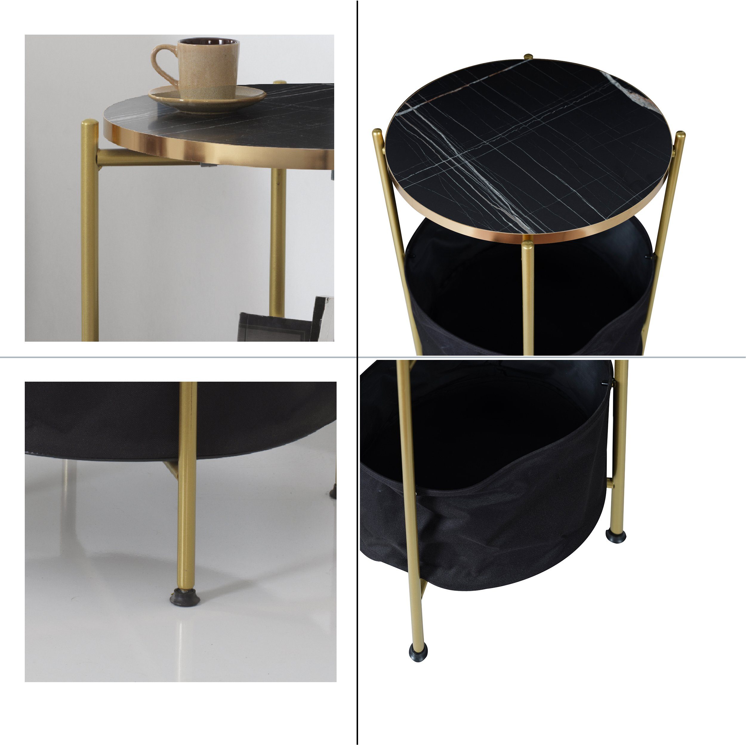 Marmormuster Beistelltisch mit Moblix | Korb x mit FULLY x Gold / Tisch) 1 Gold Beistelltisch | 47 GOLD Schwarz - cm Marmormuster Schwarz mit 59 (Packung, 47