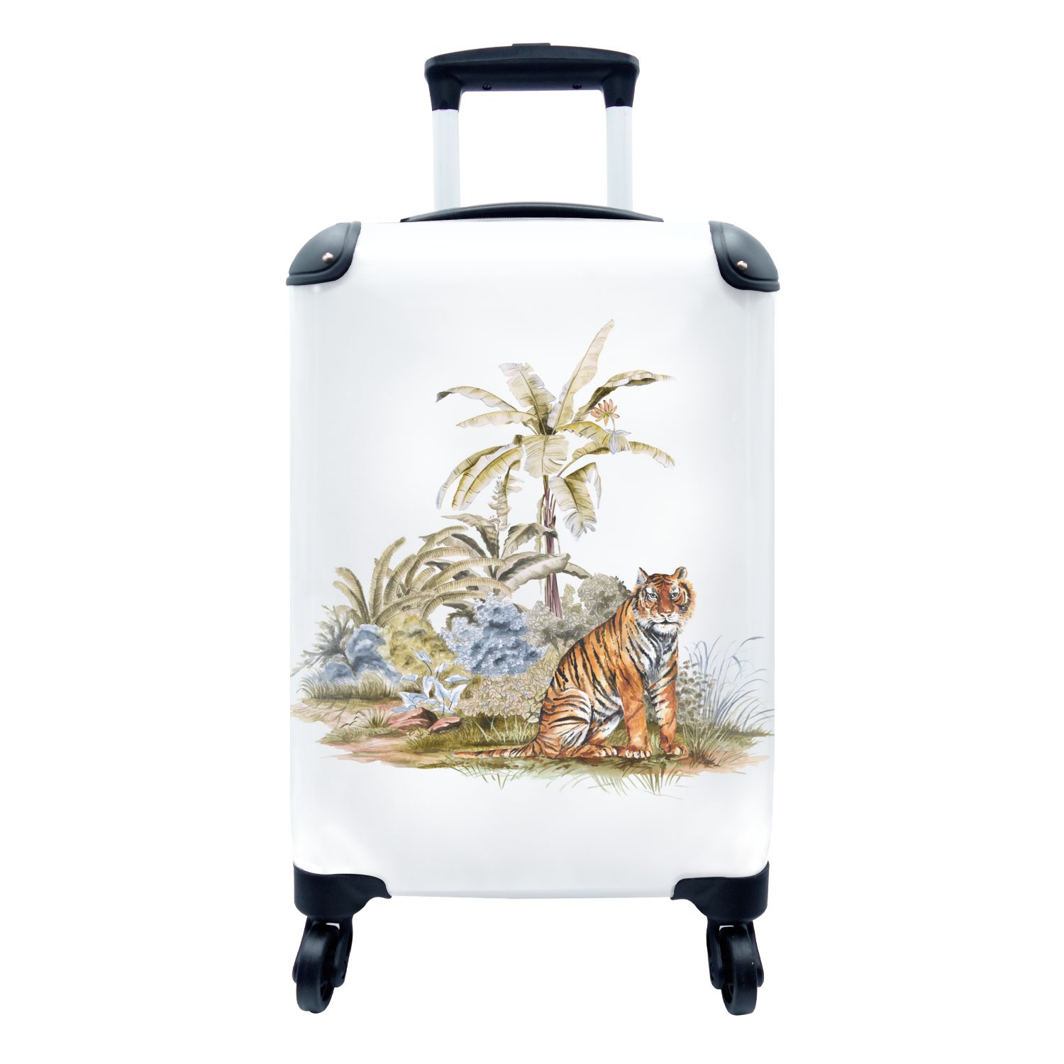 MuchoWow Handgepäckkoffer Tiger - Gemälde - Baum, 4 Rollen, Reisetasche mit rollen, Handgepäck für Ferien, Trolley, Reisekoffer