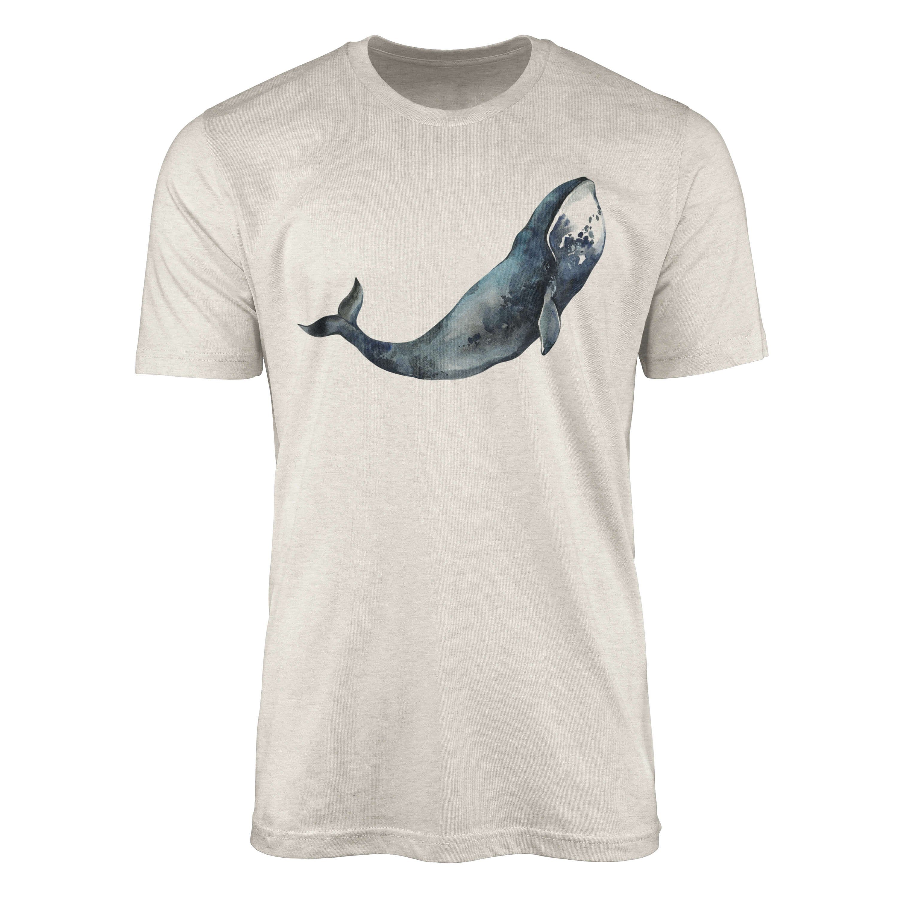 Sinus Art T-Shirt Herren Shirt 100% gekämmte Bio-Baumwolle T-Shirt Glattwal Wal Wasserfarben Motiv Nachhaltig Ökomode (1-tlg)
