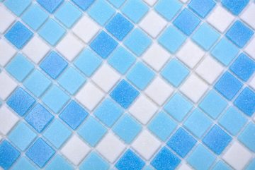 Mosani Bodenfliese Glasmosaik Mosaikfliesen weiß blau Poolmosaik