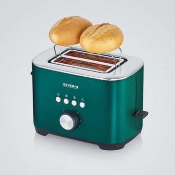 Severin Toaster AT9266, Toaster 800 Watt grün retro Warmhaltefunktion Brötchenaufsatz