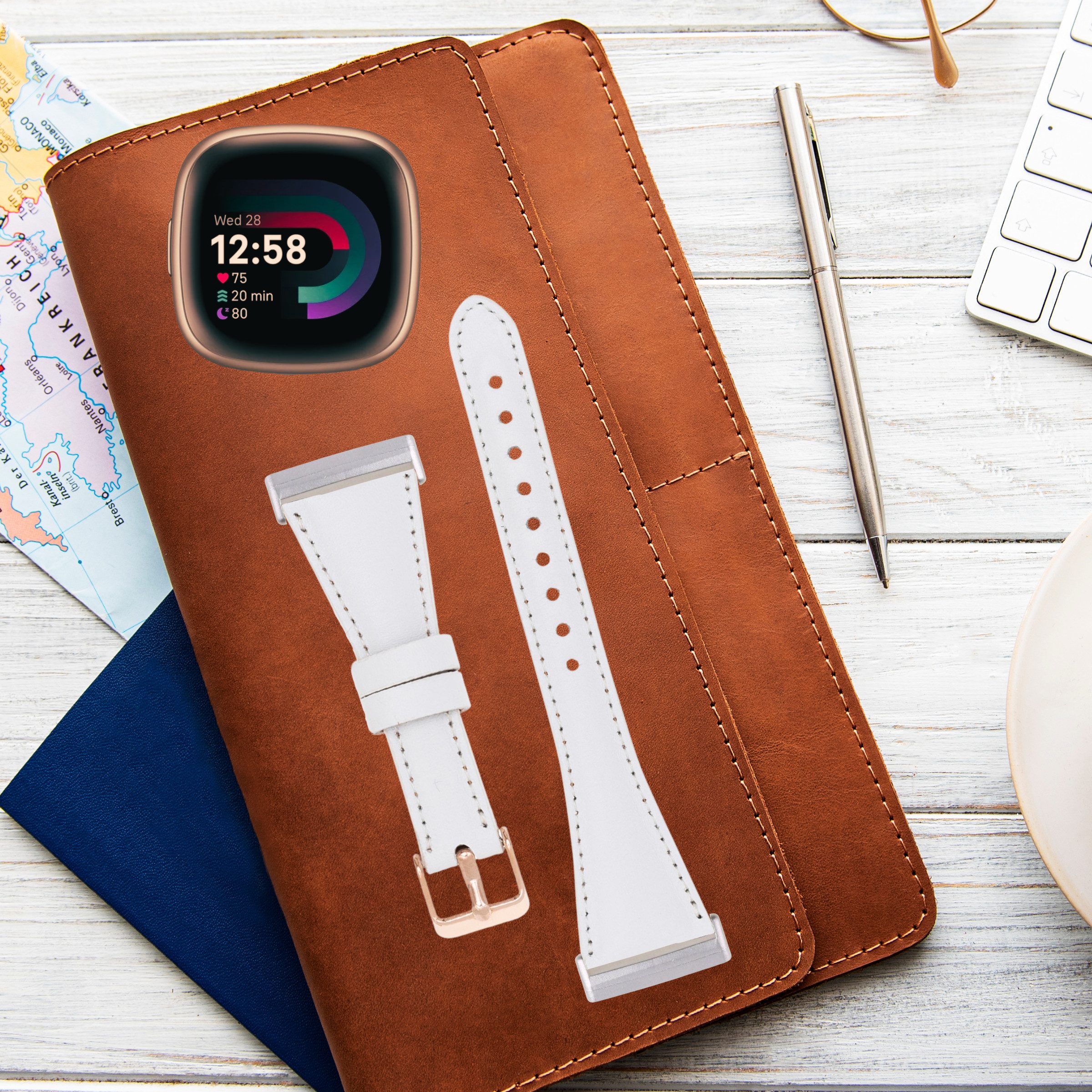 Renna Leather Uhrenarmband Fitbit Versa 4 / 3 / Sense / Sense 2 Leder Smart Uhrenarmband