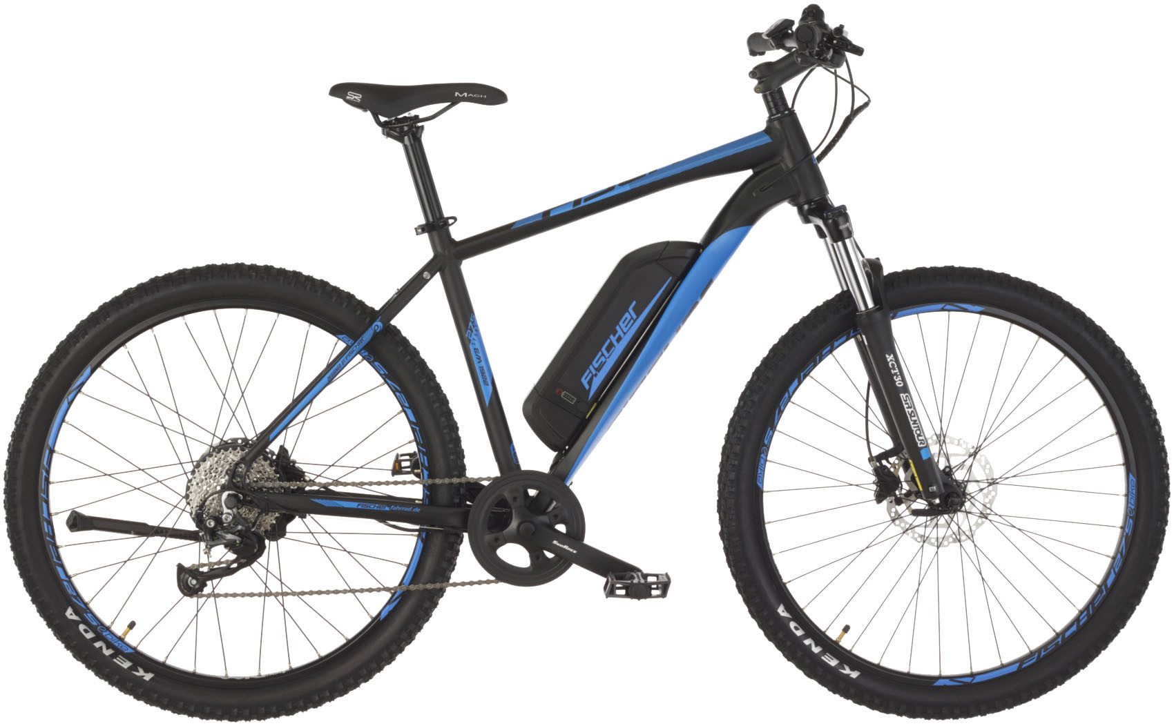 FISCHER Fahrrad E-Bike Mountainbike MONTIS EM 1922 418 48 sw, 9 Gang Shimano Altus Kettenschaltung Schaltwerk, Kettenschaltung, Heckmotor, 418 Wh, (mit Akku-Ladegerät, mit Werkzeug), Pedelec, Elektrofahrrad für Damen und Herren, MTB