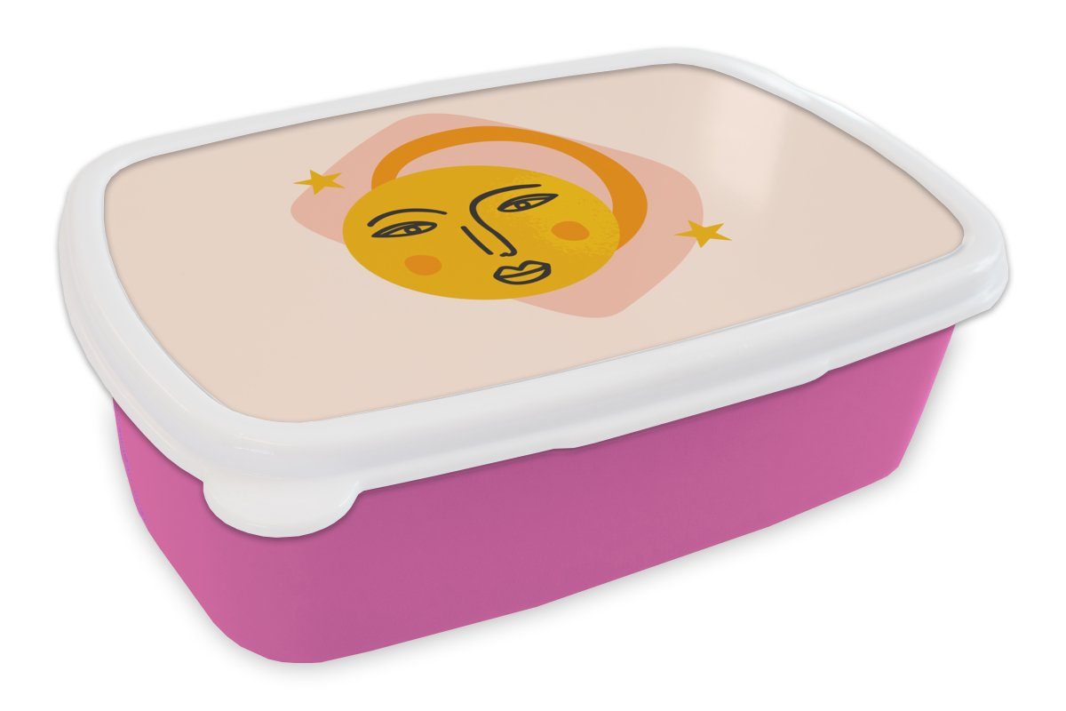 MuchoWow Lunchbox Gesicht - Sommer - Rosa, Kunststoff, (2-tlg), Brotbox für Erwachsene, Brotdose Kinder, Snackbox, Mädchen, Kunststoff