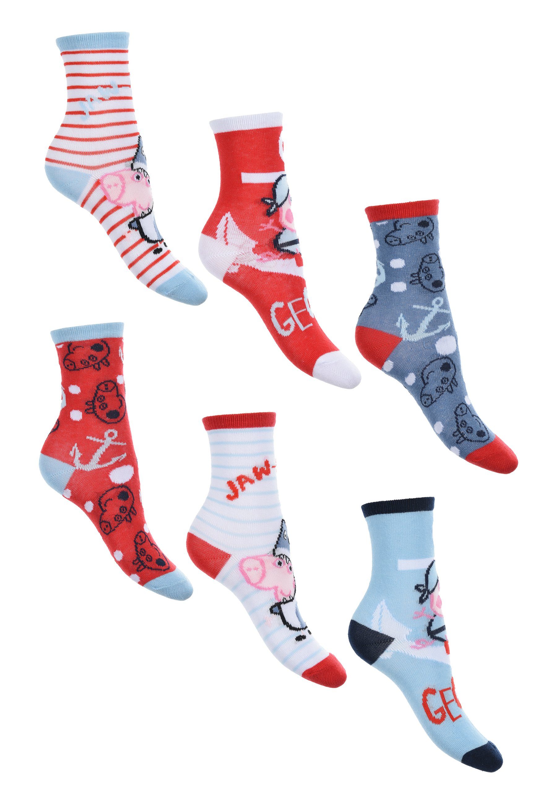 Peppa Pig Socken Peppa Wutz Kinder Mädchen Söckchen Set (6-Paar)