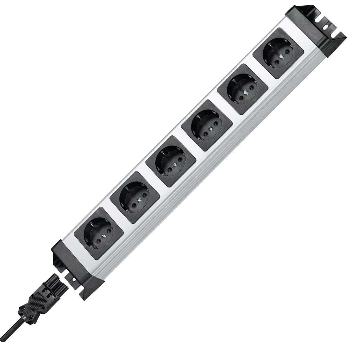 Kopp POWERversal 6-fach, Schalter, GST Ein-/Ausgang, silber-schwarz Steckdosenleiste