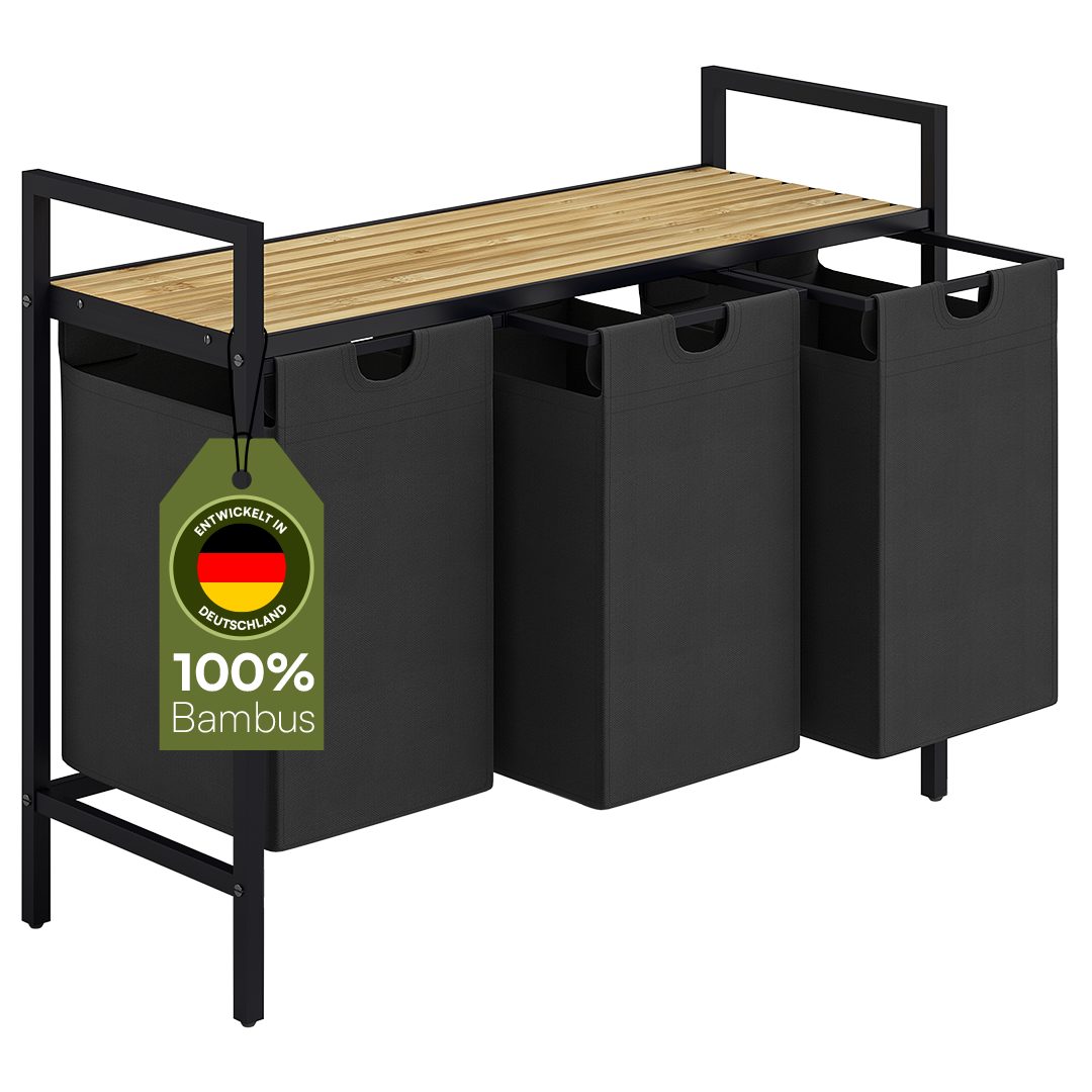 STEELSØN Ausziehwäschekorb Rigil (schwarz mit Bambus-Ablage), günstig online kaufen