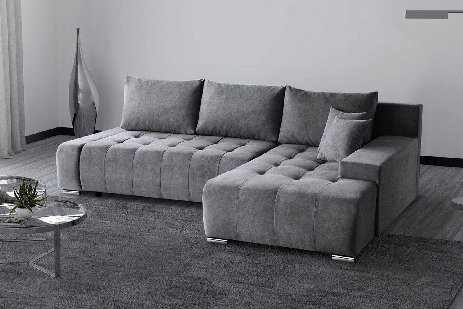 Beautysofa Ecksofa Ecksofa Sofa DRACO mit Schlaffunktion, Bettkasten Couch Wohnzimmer, Ecke mit Einfügung