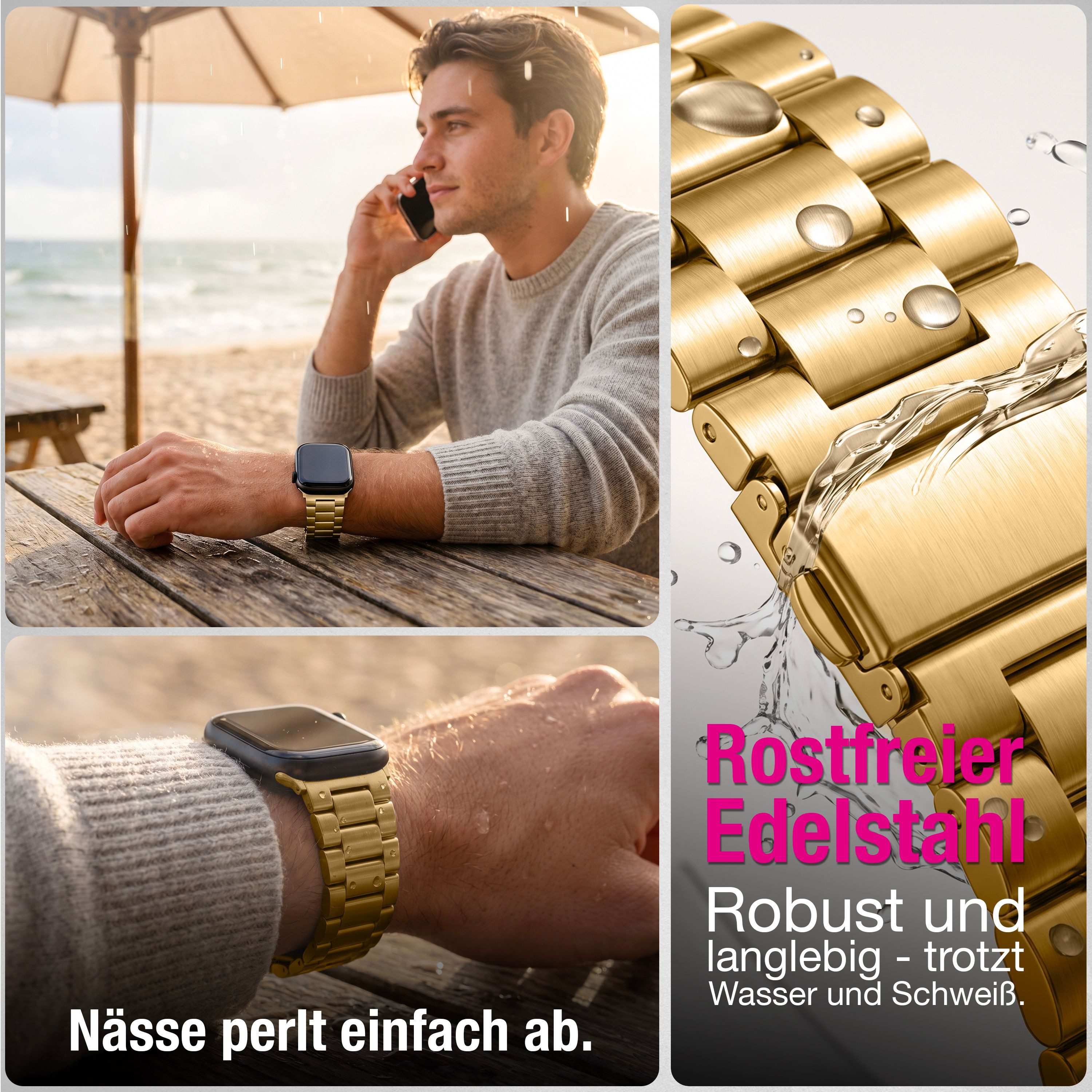 Nalia Smartwatch-Armband Apple Watch 38mm/40/41/42(Serie 10/11), Edelstahl Ersatzband / für Business & Freizeit / Rostfrei & Kratzfest