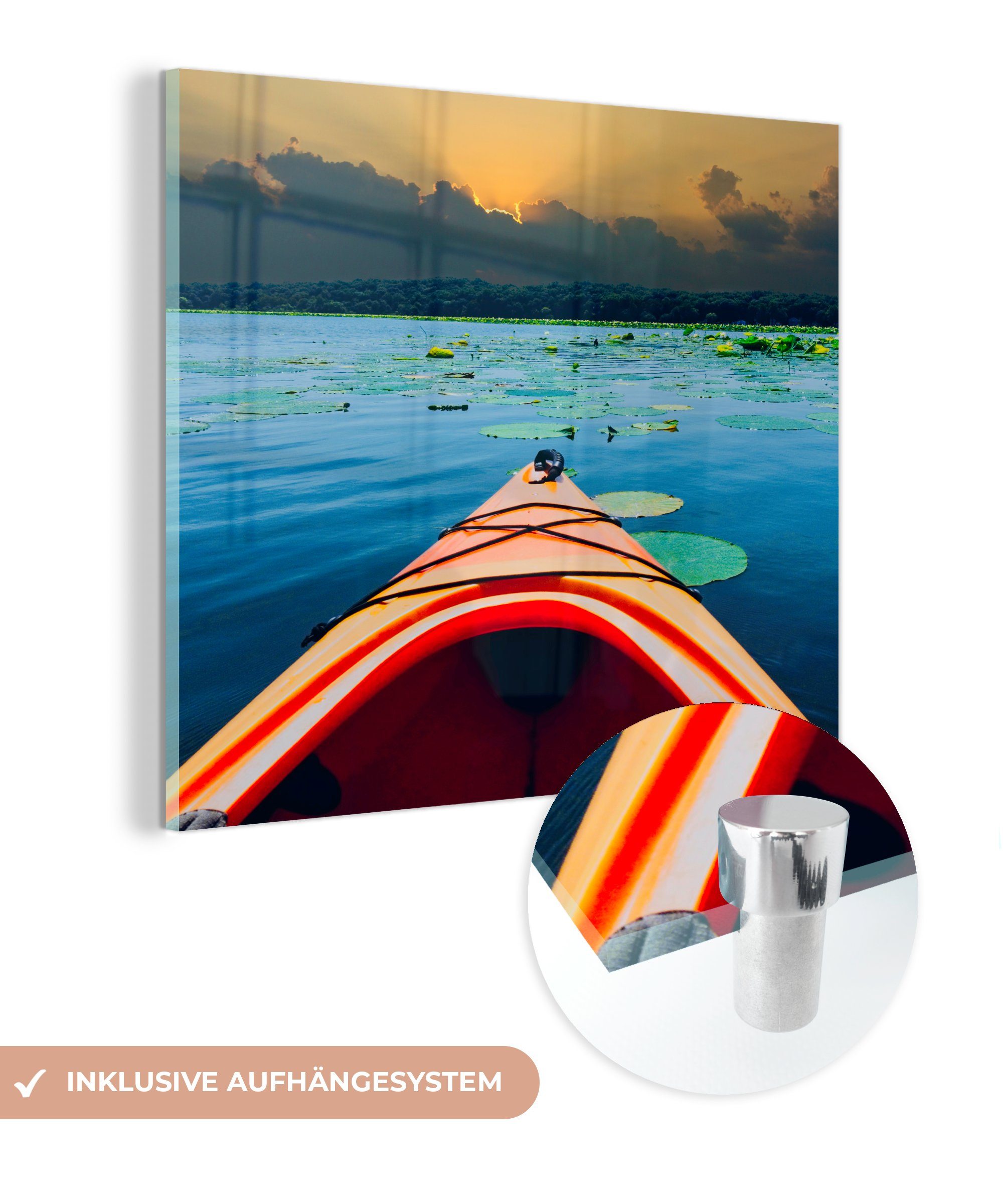 den Acrylglasbild Kajak Foto auf (1 MuchoWow Glasbilder auf - über See, Wandbild Bilder - Mit Glas Glas dem Wanddekoration - St),