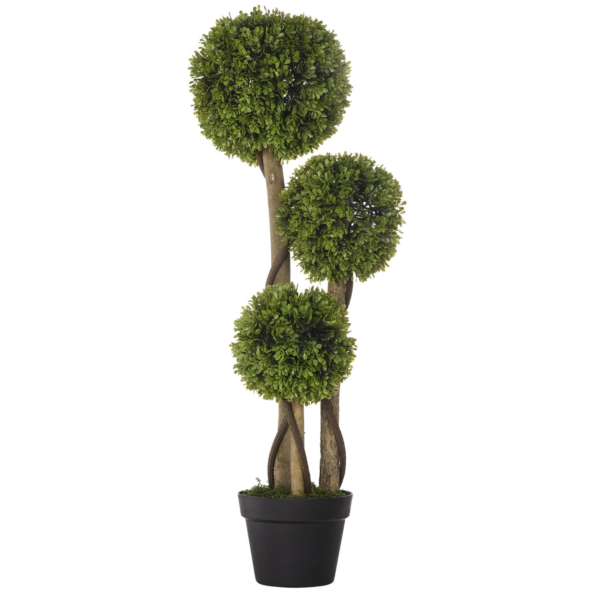 Kunstpflanze Künstliche Pflanze Kunstbaum im Blumentopf Zimmerpflanze mit UV-Schutz Buchsbaum, HOMCOM, Höhe 90 cm, Mit Kunstgras