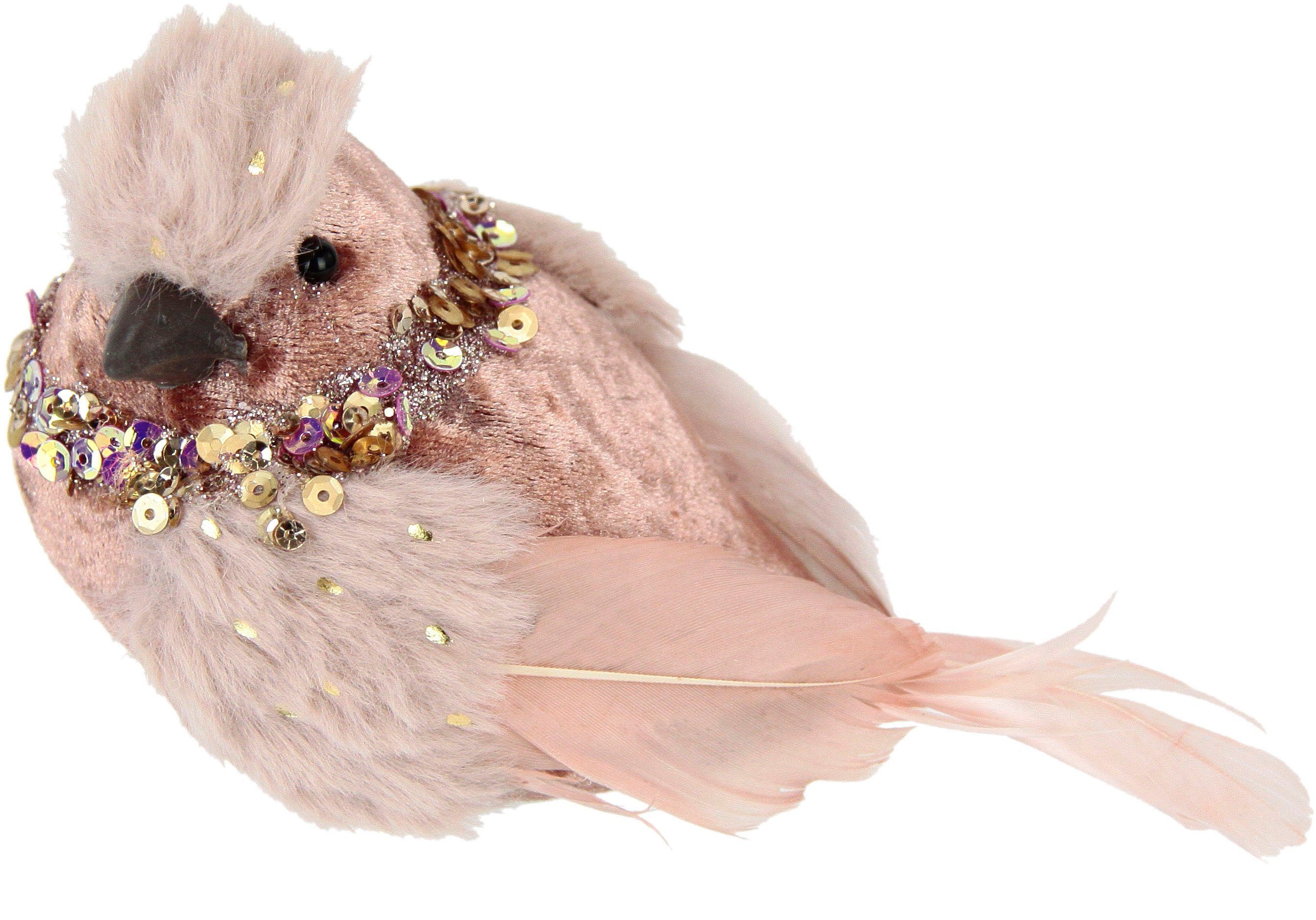 Halskette Aus mit Plüsch, Dekovogel, Dekofigur Dekorativer I.GE.A. und Plüschvogel echten Kunstfell, aus mit Glamour-Pailletten, Vogel,