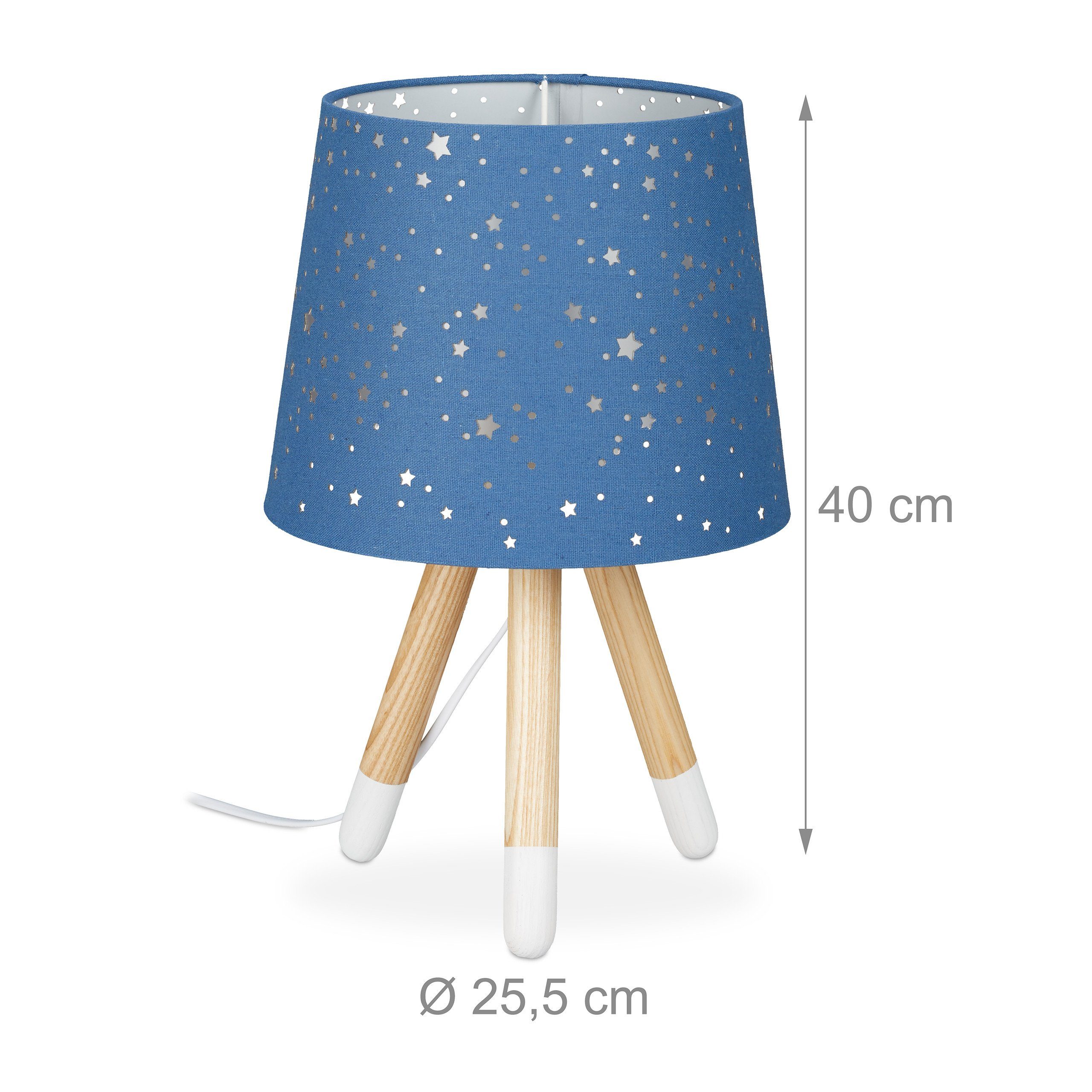 Sterne, Kinderzimmer Tischleuchte Tischlampe Weiß relaxdays Dunkelblau Blau Hellbraun