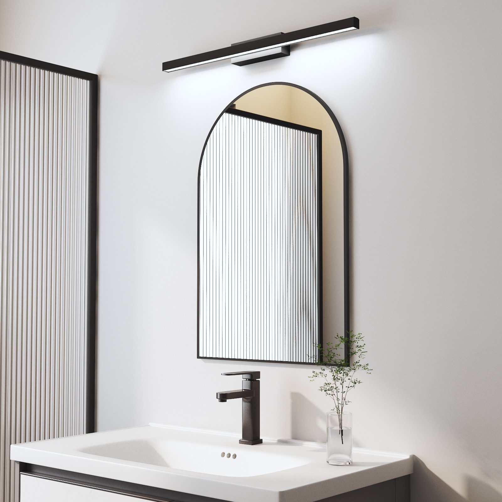 WDWRITTI Spiegel mit licht Badspiegel Wandspiegel mit 60cm LED Wandleuchte Kaltweiß (Rundbogen, 60x80, 50x70cm), HD Spiegel mit Metall Rahmen, energiesparender
