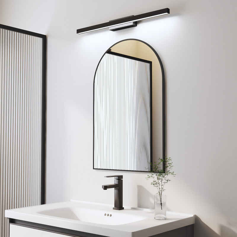 WDWRITTI Spiegel mit licht Badspiegel Wandspiegel mit 60cm LED Wandleuchte Kaltweiß (Rundbogen, 60x80, 50x70cm), HD Spiegel mit Metall Rahmen, energiesparender