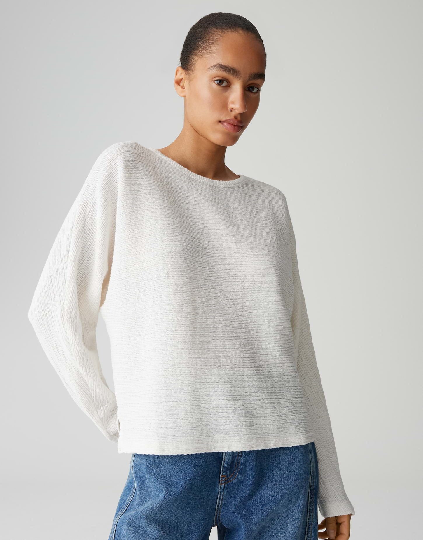 OPUS Langarmshirt SANUNI Loose mit Crinkle Effekt weite Passform, weicher Griff