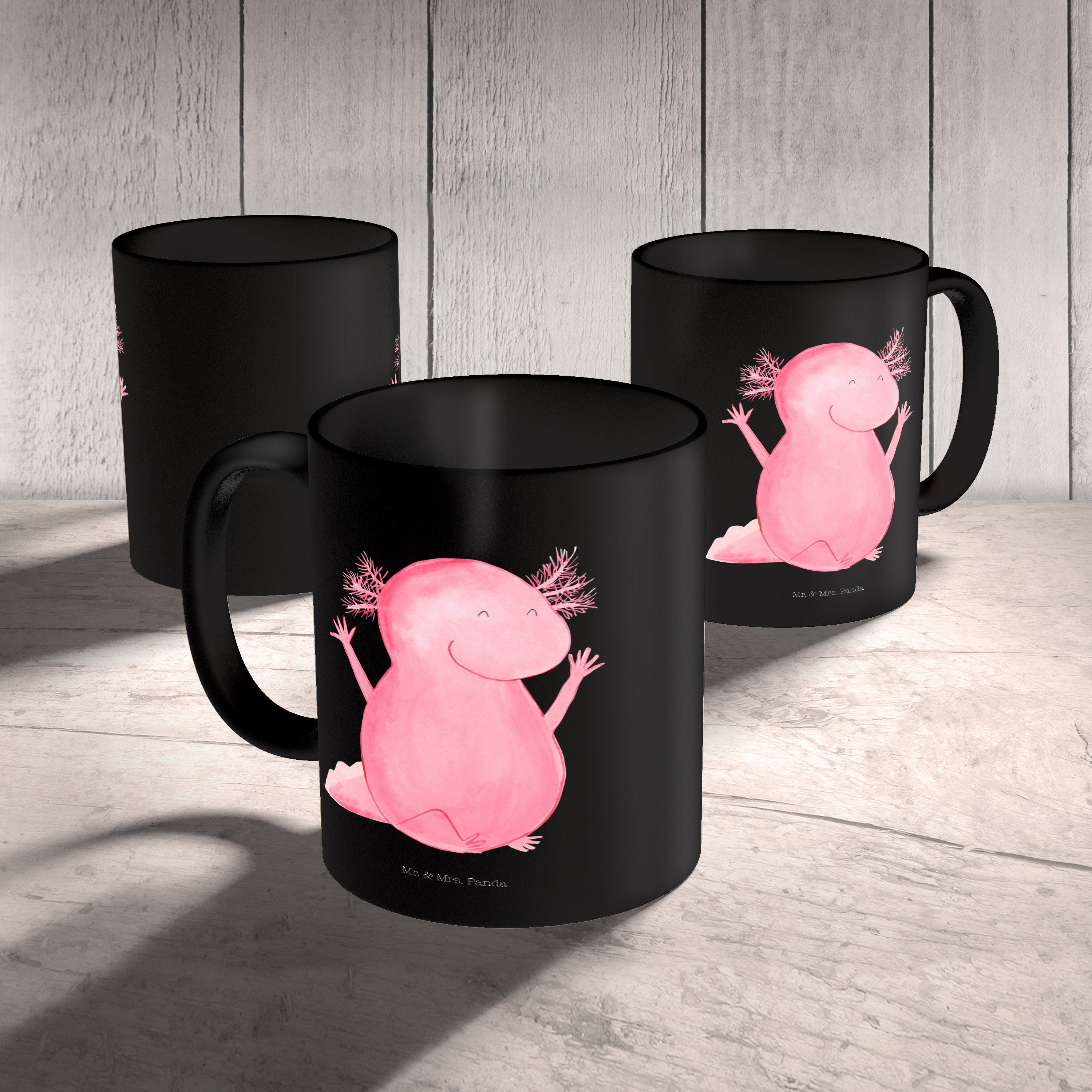 - T, Mr. Axolotl Keramik & Schwarz Hurra - Geschenk, Tasse, Mrs. Tasse Porzellantasse, Panda Schwarz Geschenk