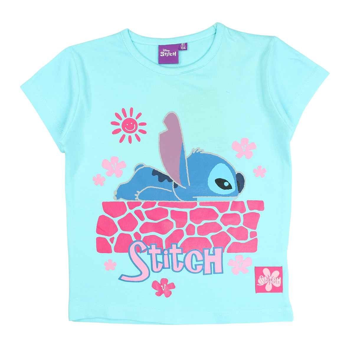 Lilo & Stitch T-Shirt Stitch Mädchen Kurzarmshirt aus Baumwolle Gr. 104 - 152 cm Hellblau