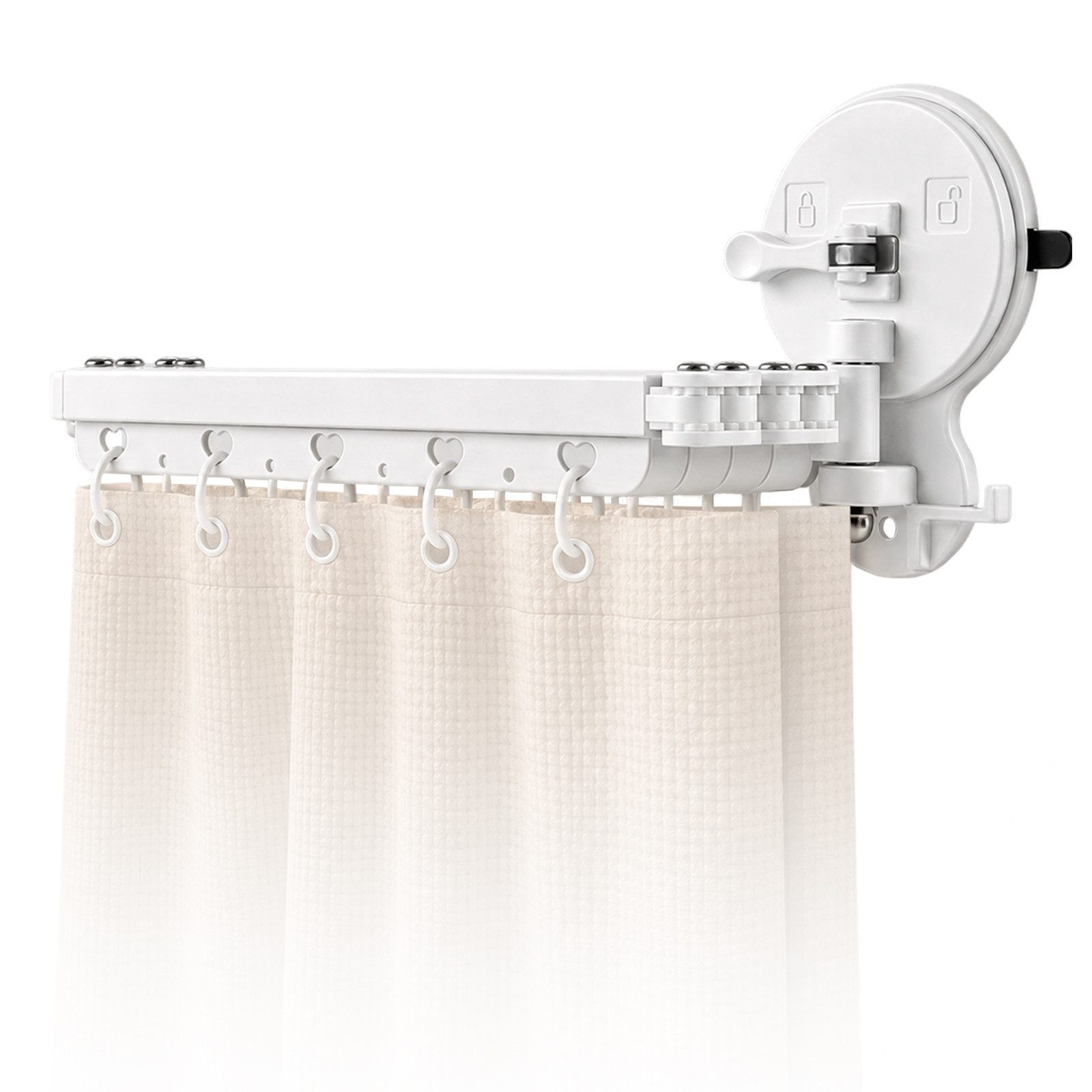 JOYOLEDER Duschstange Duschvorhang Ohne Bohren, Wandmontage Eckvorhangstangen, Faltbare Duschvorhangstange Mit Saugnapf, Für Eckdusche, Shower