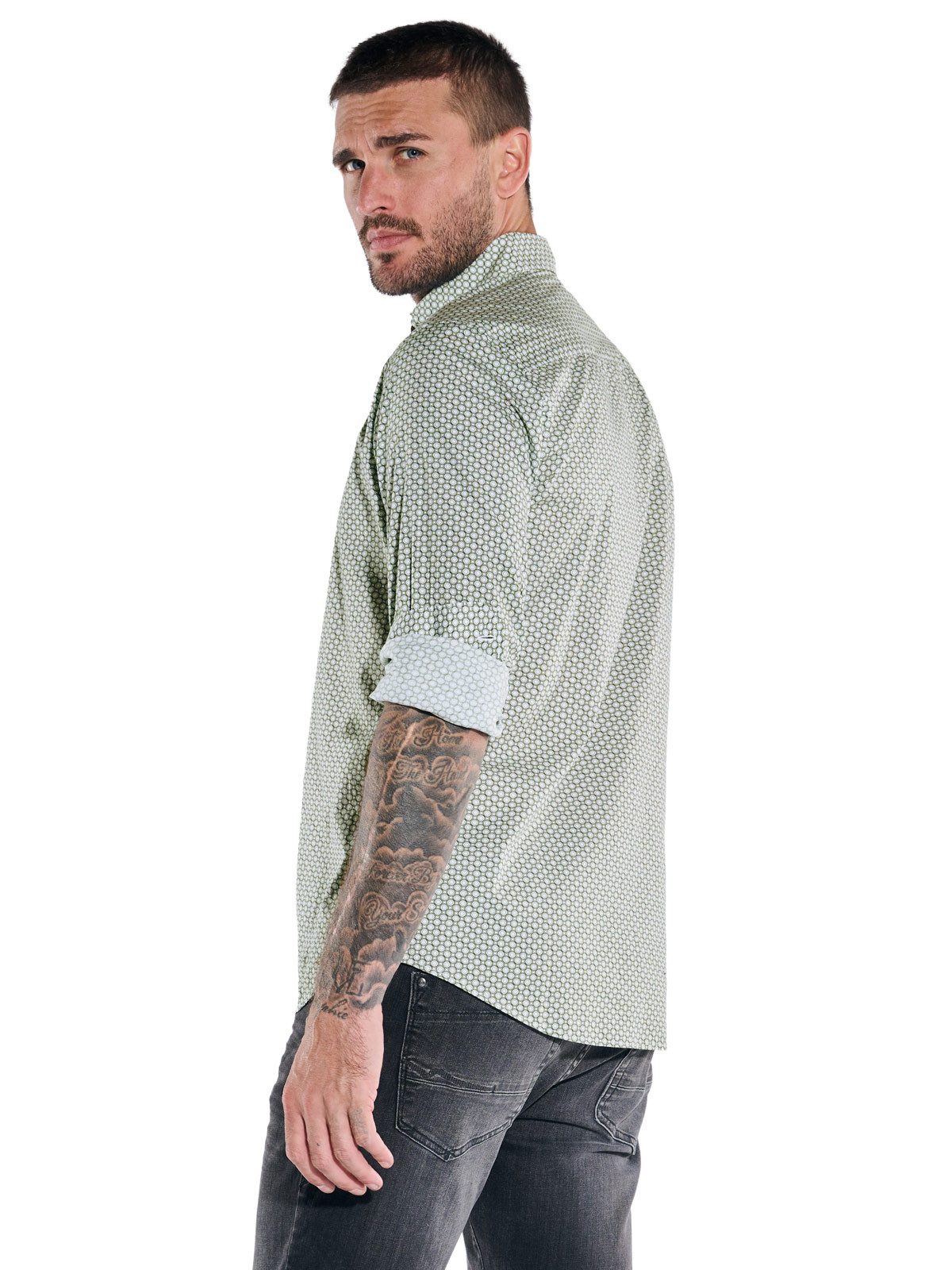 emilio adani Langarmhemd emilio adani Herren Langarm-Hemd gemustert, Khaki günstig online kaufen