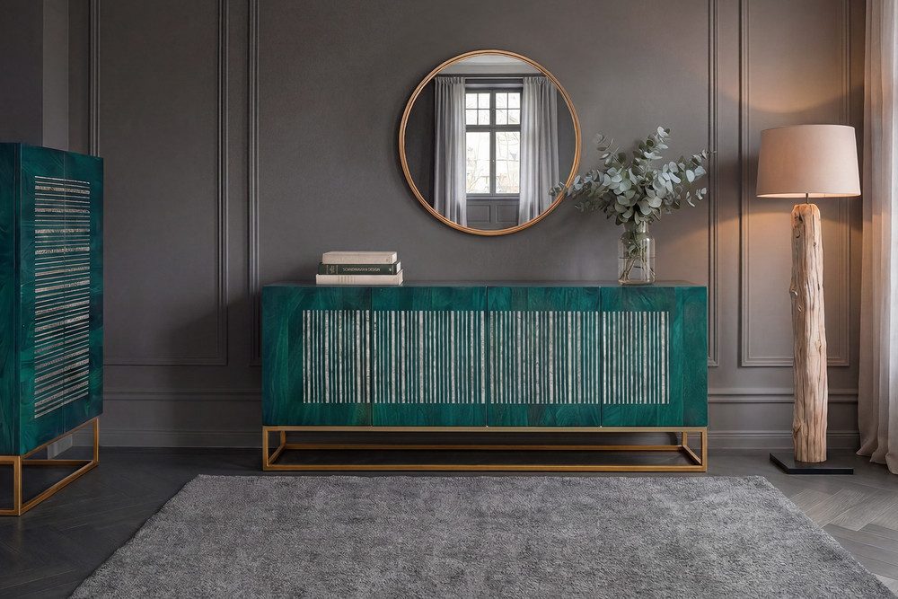 riess-ambiente Sideboard ONYX 180cm türkis/gold - Mango, Eisen, Achat Edelstein, Soft-Close (Einzelartikel, 1 St), Kommode aus Massivholz - ideal für Wohn- und Esszimmer oder Loft