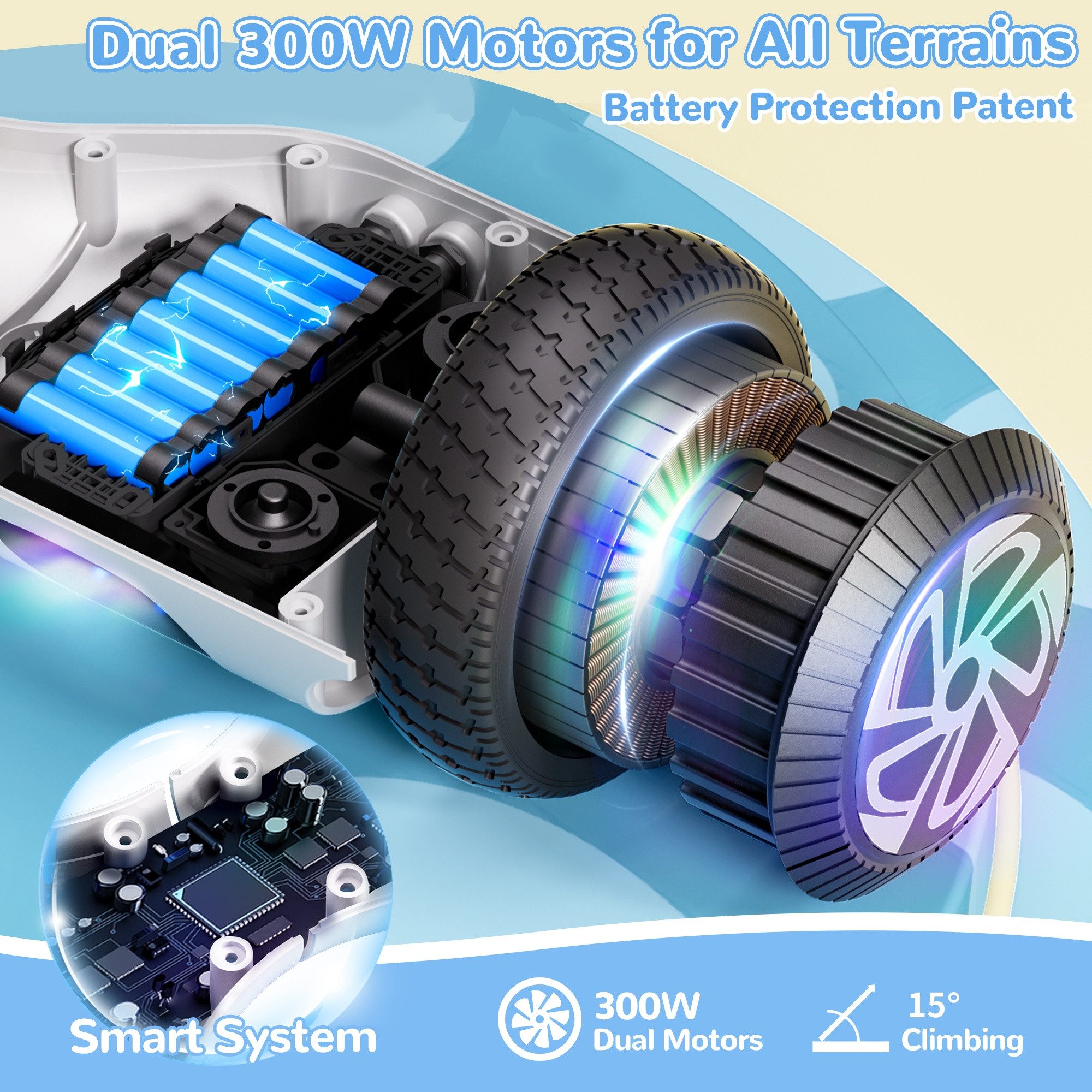 SISIGAD Balance Scooter 6,5 Zoll Dualmotorräder, Hoverboard mit LED-Licht, Smart Bluetooth, 10 km/h, Hoverboard mit LED Lichter Bluetooth,Geschenk für Kinder