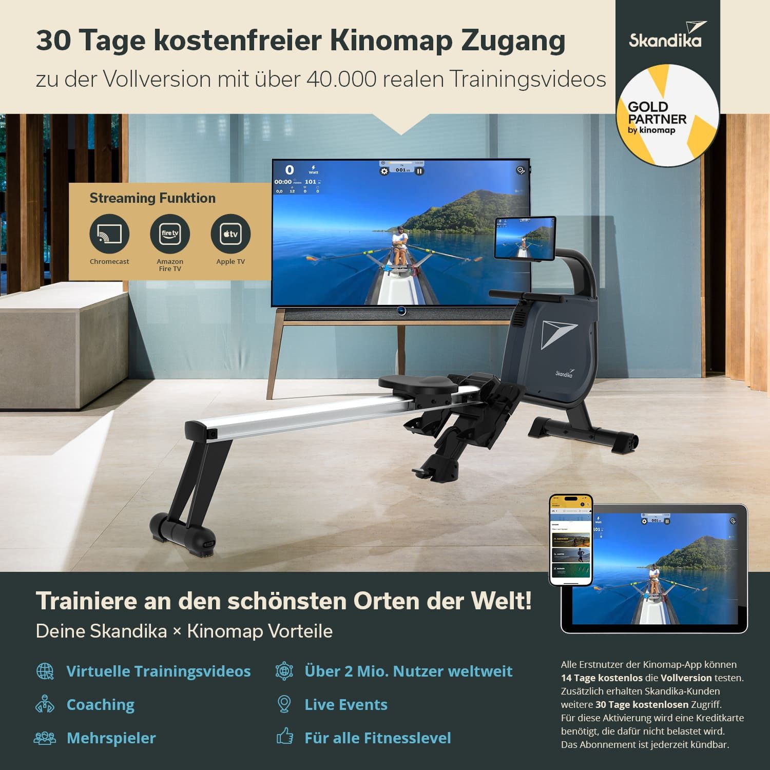 Skandika Rudergerät Njord Ruderergometer mit 16 Stufen, Studioqualität, für Zuhause (Laufschienen-Länge 128 cm, Transportrollen, Max. Körpergröße 195 cm), klapp – Bild 4 von 5
