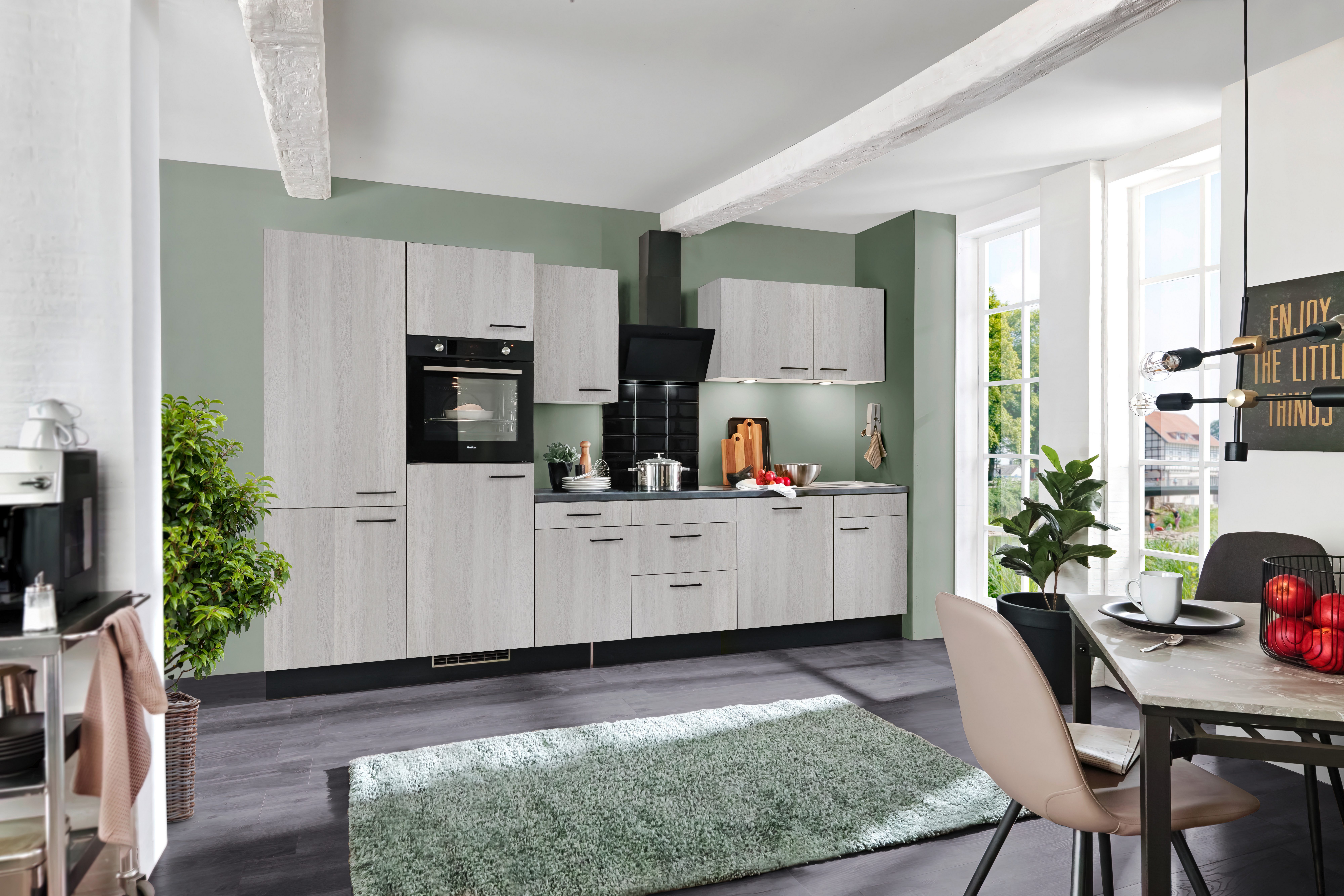 wiho Küchen Küche Nisos, Soft-Close, 340 cm, Backofen matt schwarz, Teleskopauszug