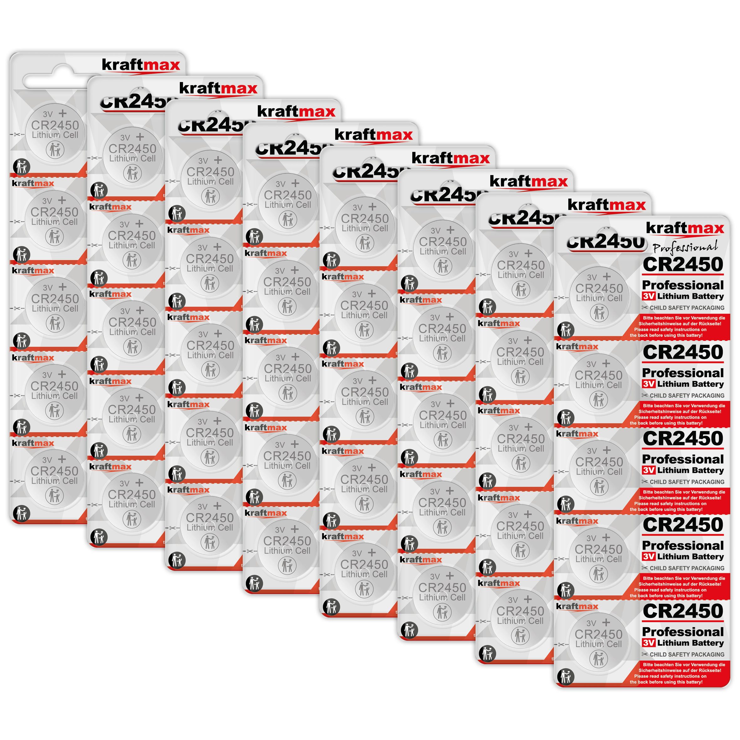 40er Pack CR2450 Lithium Hochleistungs- Batterie / 3V Knopfzelle