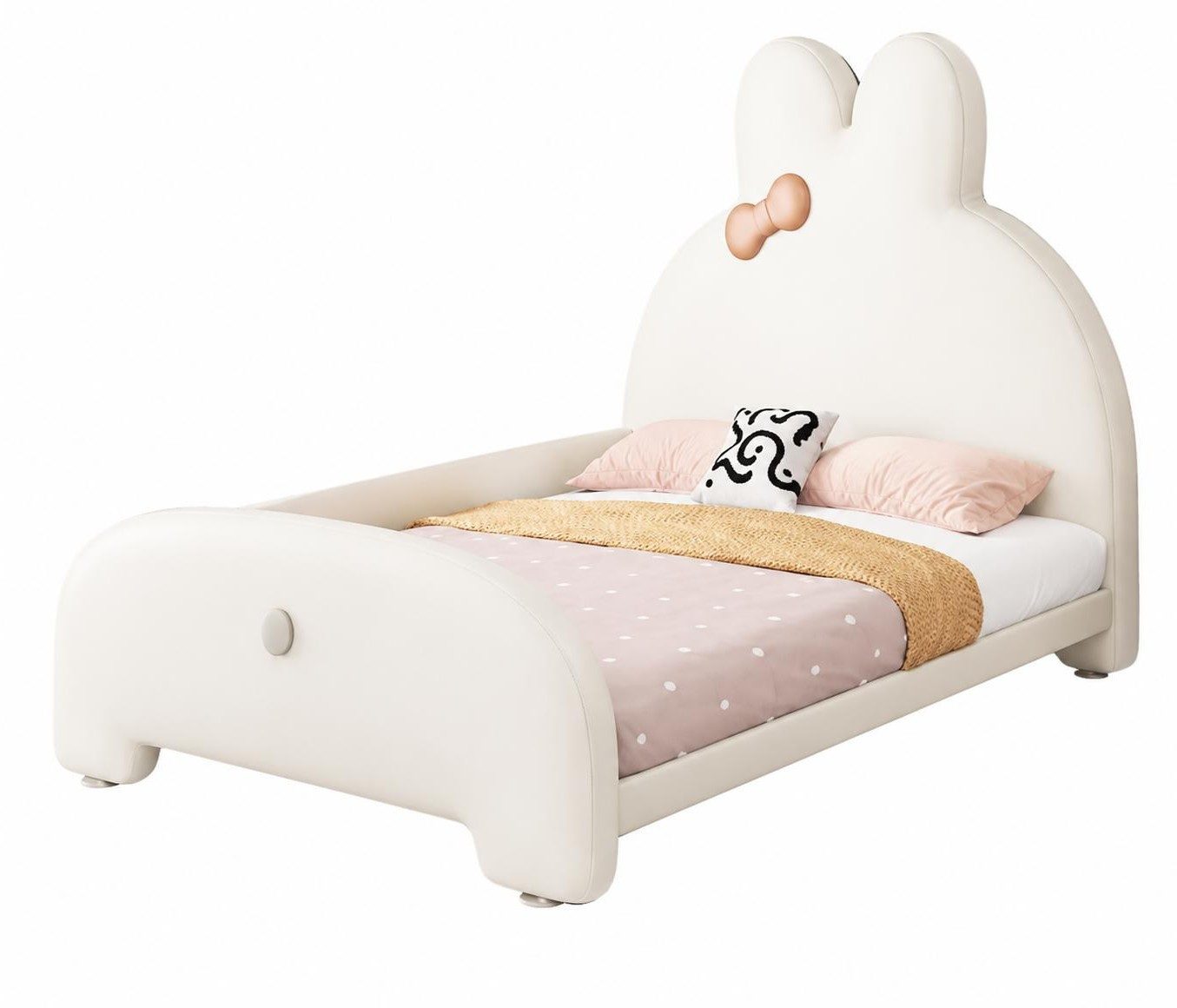 Xlmoebel Kinderbett Weißes Polsterbett für Kinder im Häschen-Design, Made in Europa