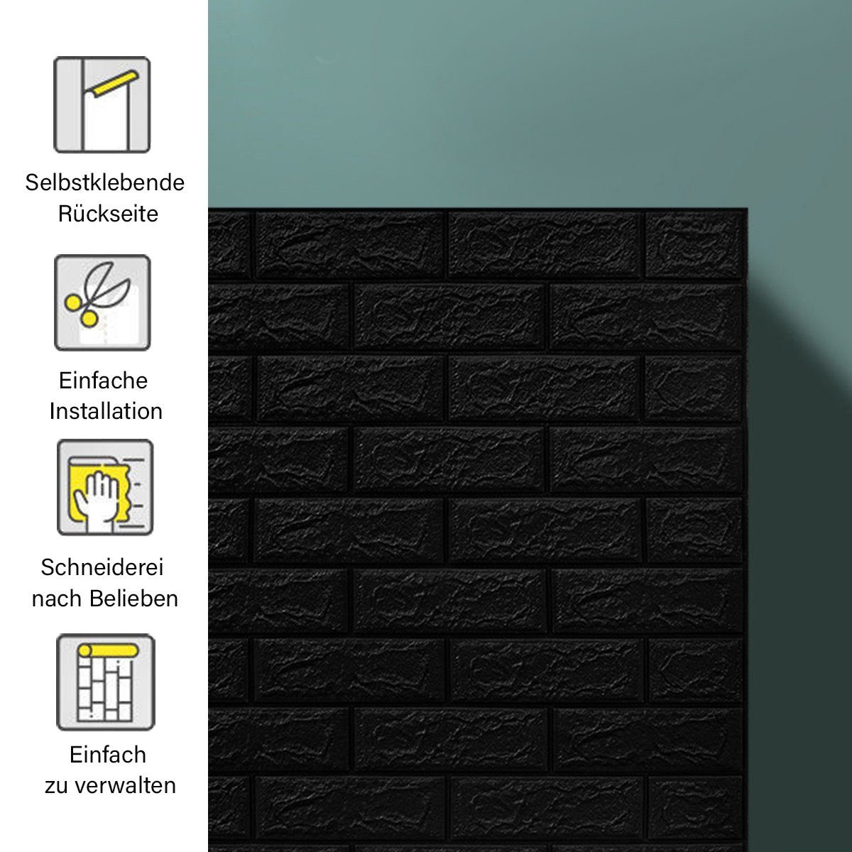 Ziegelstein Wandpaneele Schwarz Wandtattoo Küche Selbstklebend,Wandtattoo für Jormftte Wanddeko 3D